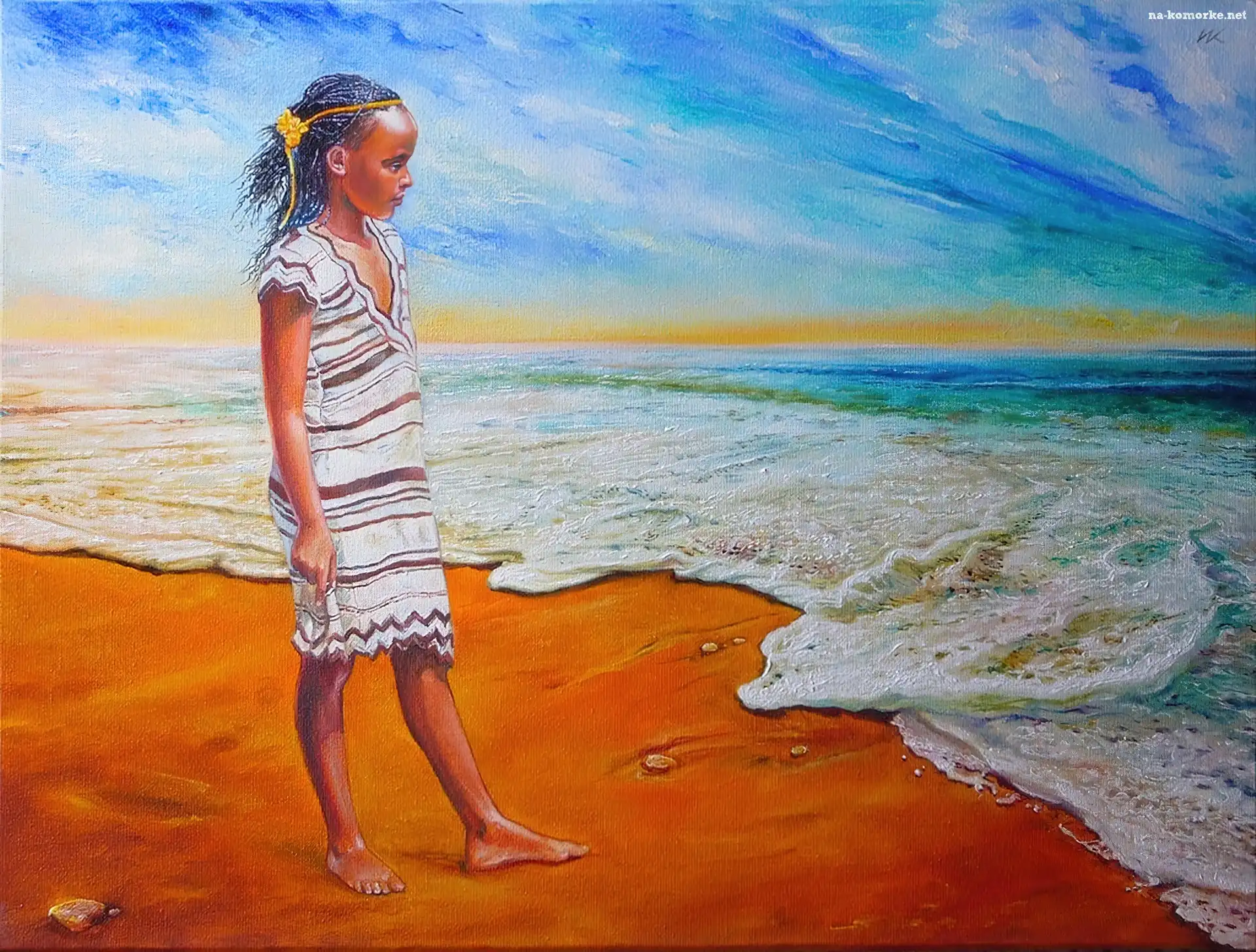 Plaża, Reprodukcje, Obrazów, Włodzimierz Kukliński, Dziewczynka