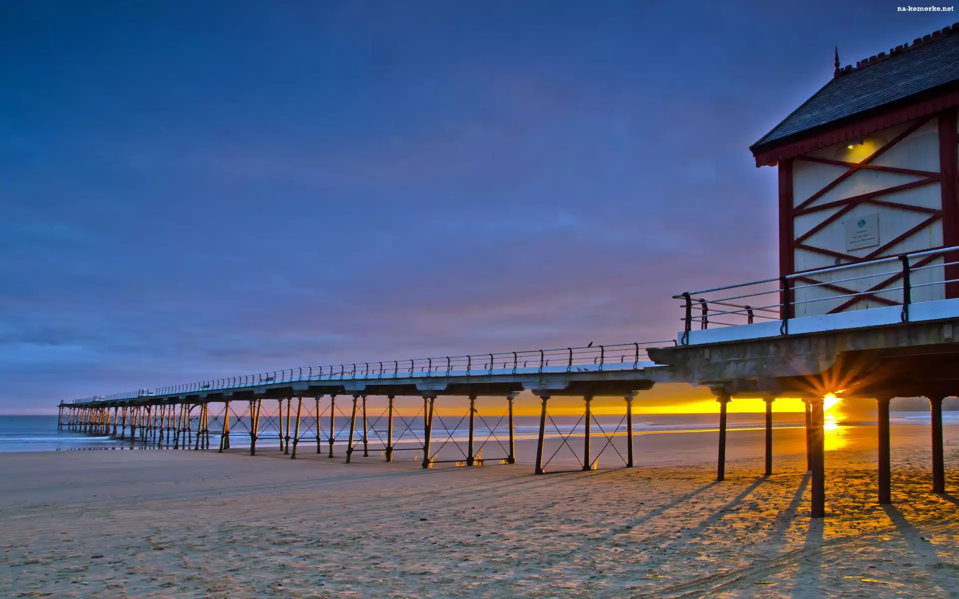 Plaża, Słońca, Molo, Zachód