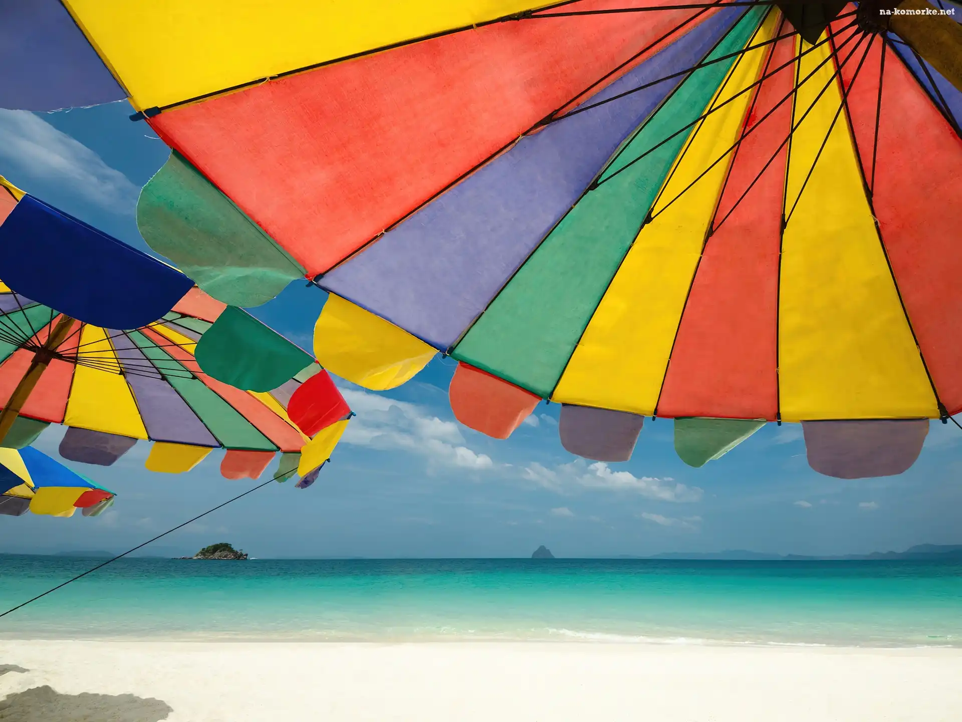 Phuket, Morze, Plaża, Tajlandia, Parasole, Island