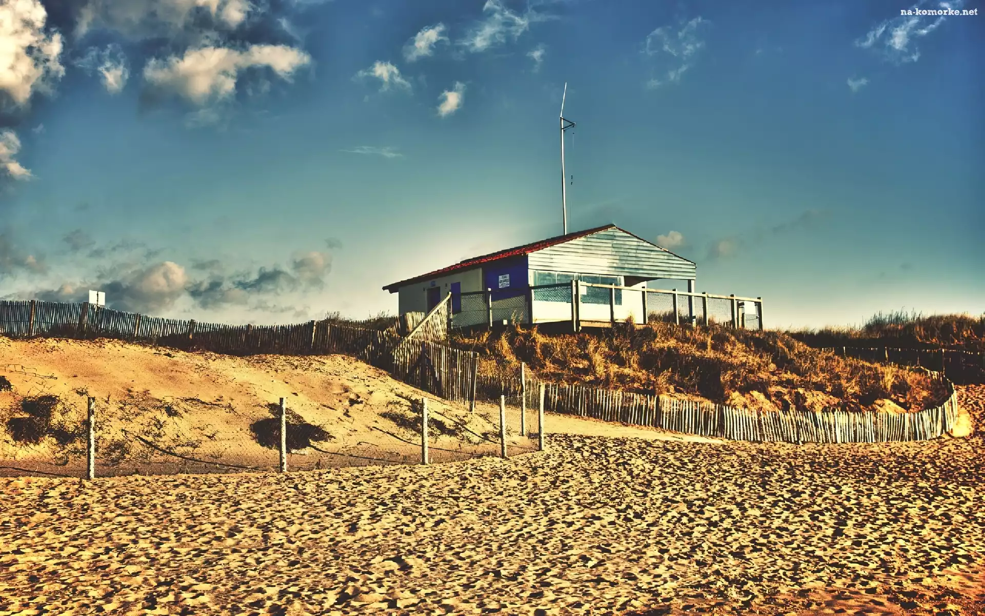 Plaża, Domek, Piasek, Ogrodzenia