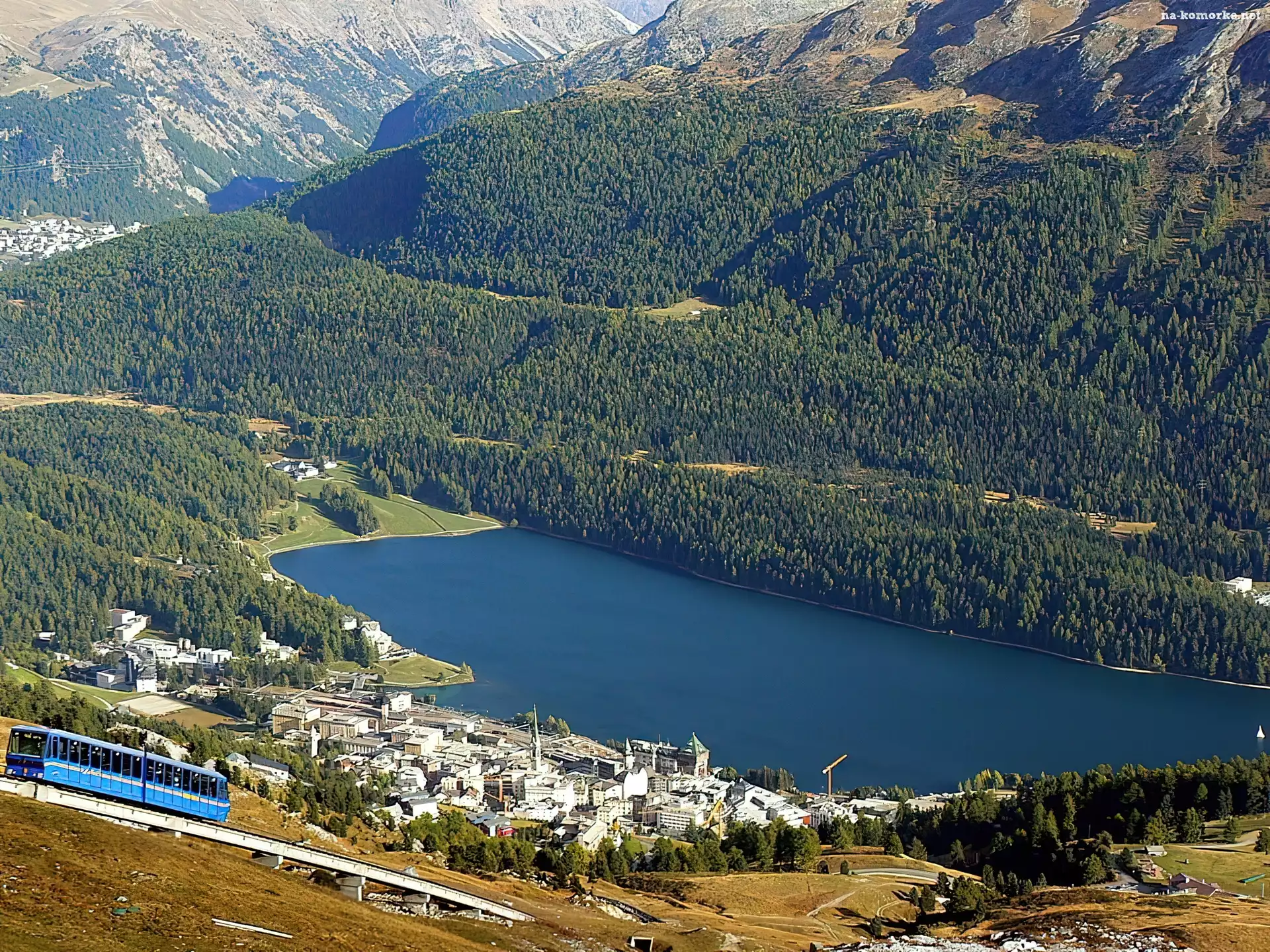 Pociąg, Engadine, St.Moritz, Szwajcaria, Góry