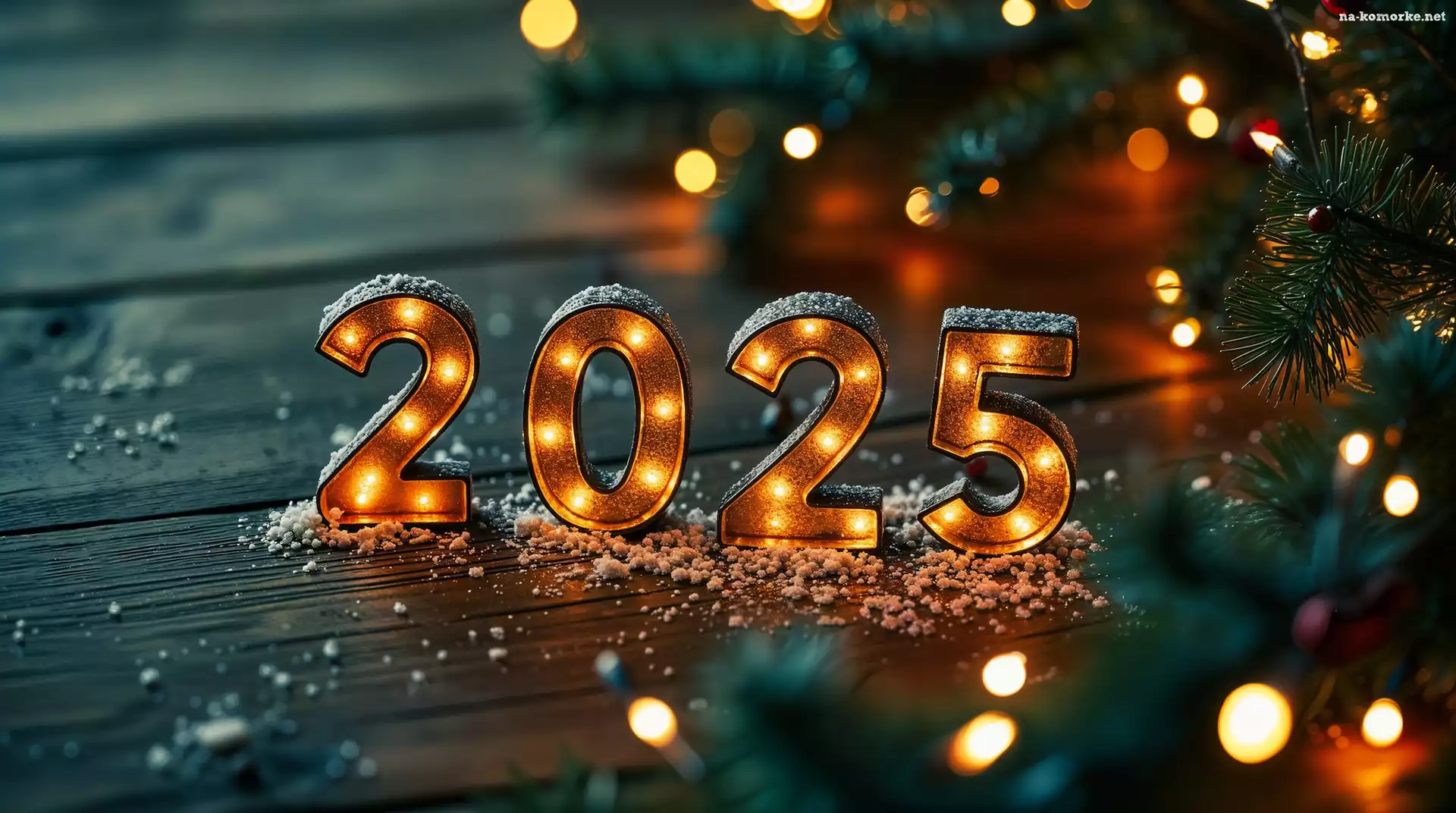 Grafika, Nowy Rok, Podświetlone, Deski, Cyfry, 2025