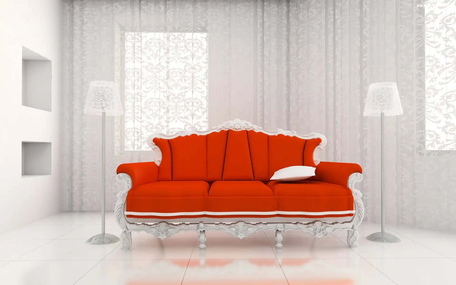 Pokój, Poduszka, Sofa, Lampy