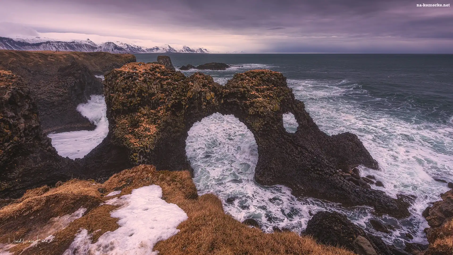 Półwsysep Snaefellsnes, Arnarstapi, Morze, Islandia, Skały, Łuk Gatklettur, Góry