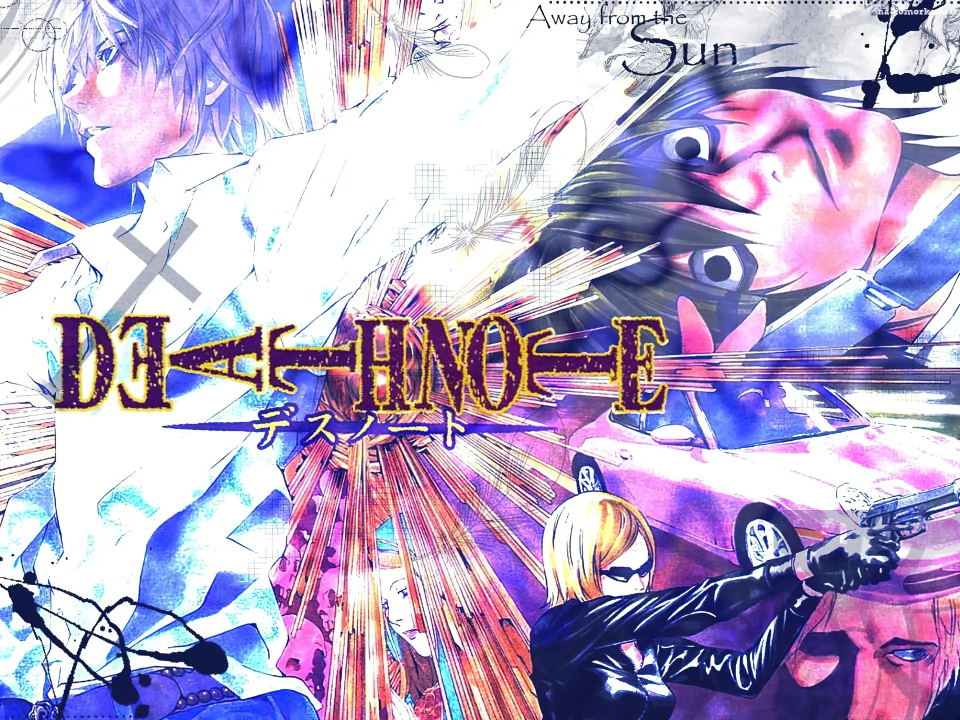 ludzie, porshe, Death Note, pistolet, napisy, twarze