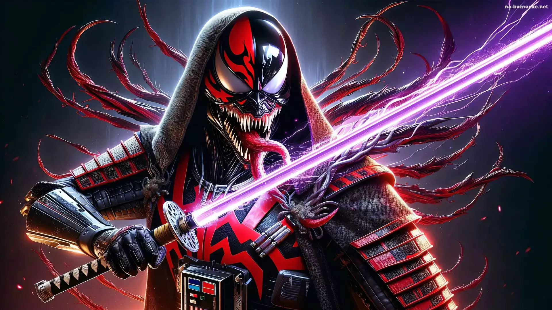 Płonący, Miecz, Darth Venom, Grafika, Zbroja, Maska, Postać