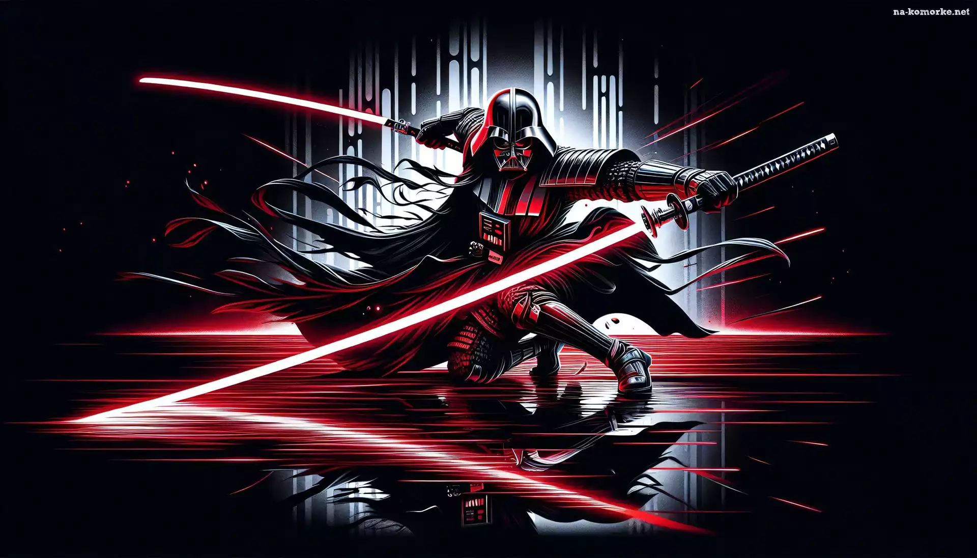 Oświetlony, Miecze, Darth Vader, Grafika, Maska, Zbroja, Postać