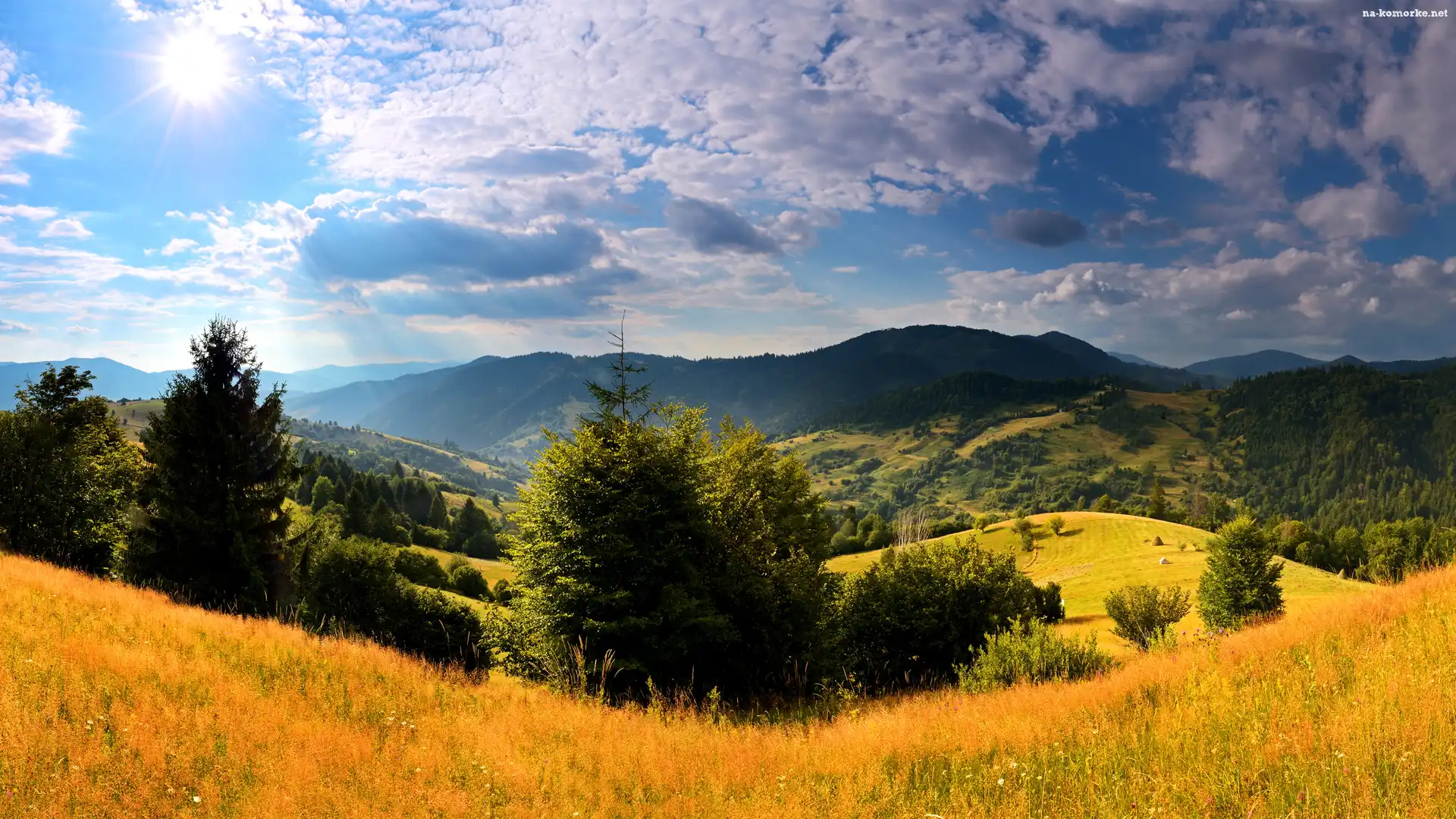 Promienie Słońca, Ukraina, Jesień, Góry, Karpaty