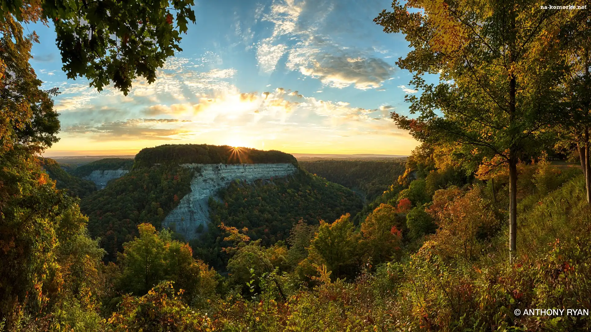 Stan Nowy Jork, Góry, Letchworth State Park, Stany Zjednoczone, Promienie słońca, Drzewa