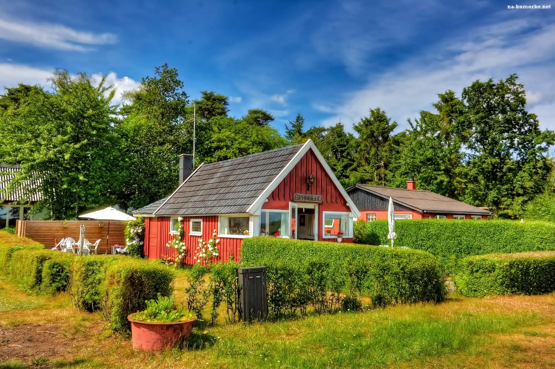 Wieś, Przebijające, Światło, Skansen, Ogródki, Drzewa, Obłoki
