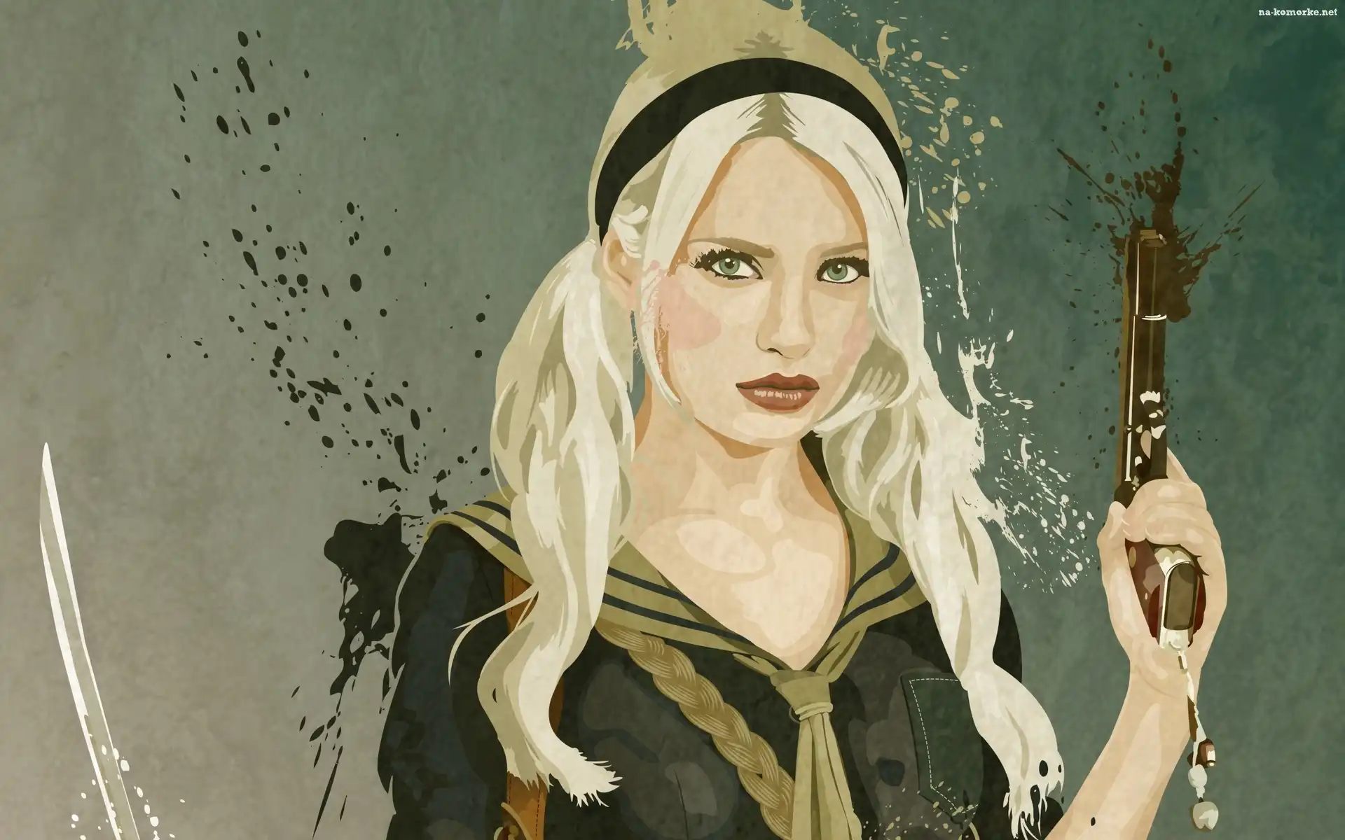 Dziewczyna, Pistolet, Rysunek, Aktorka, Emily Browning, Film, Sucker Punch
