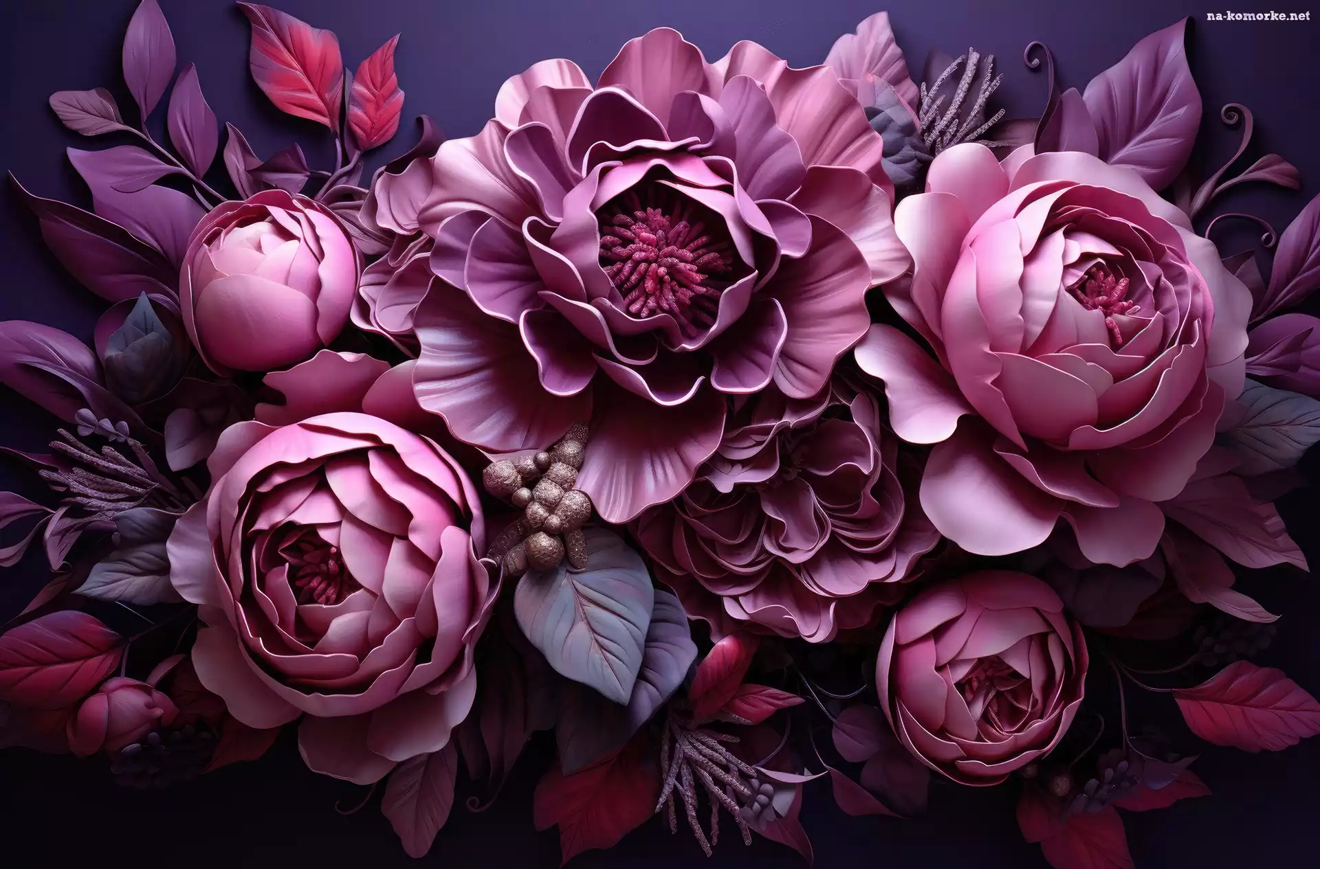 Purpurowe, Grafika, Kwiaty