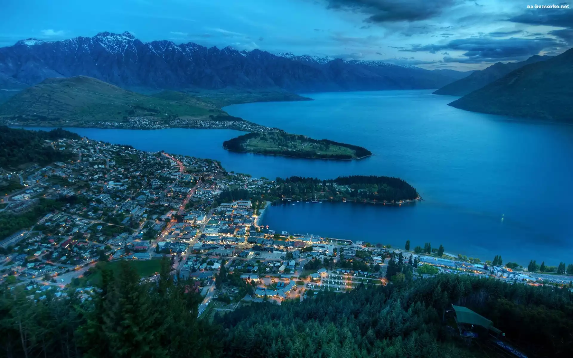 Queenstown, Nocą, Nowa Zelandia, Panorama