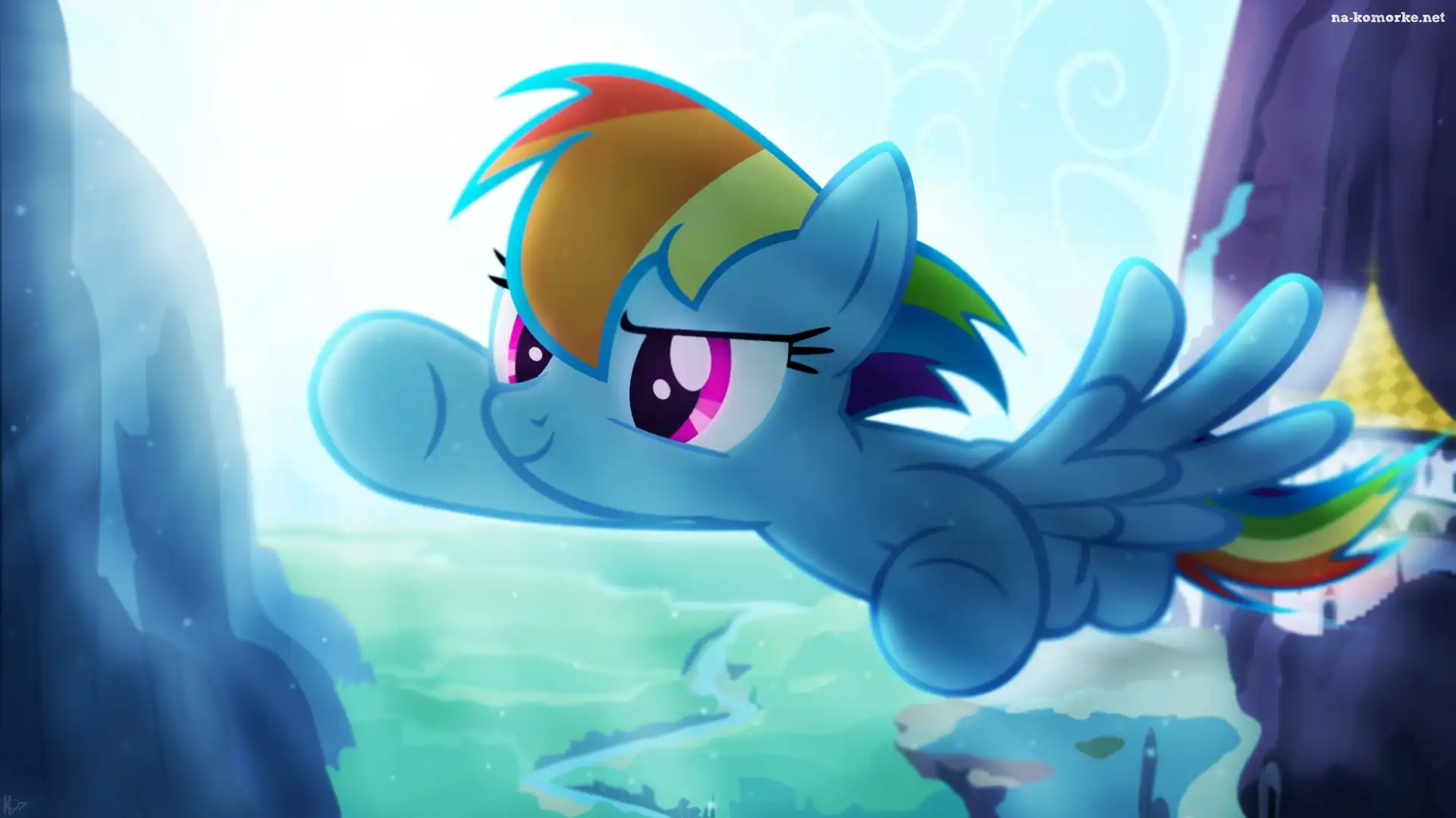 Rainbow Dash, Góry, Słońce, Rzeka