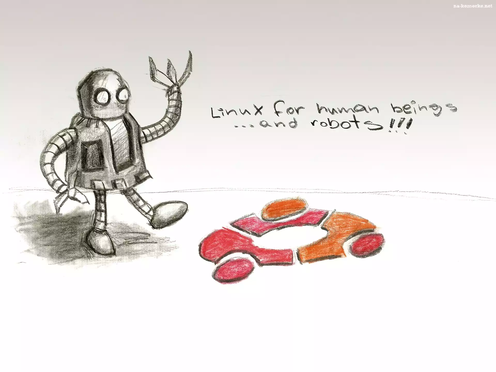 robot, Ubuntu, symbol, ludzie, krÄ…g