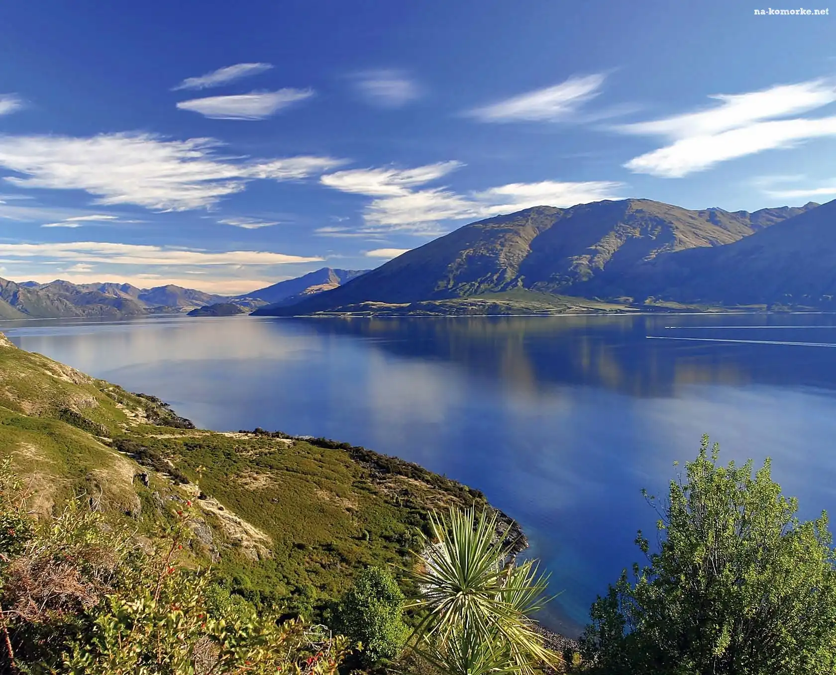 Roślinność, Queenstown, Góry, Jezioro, Chmury