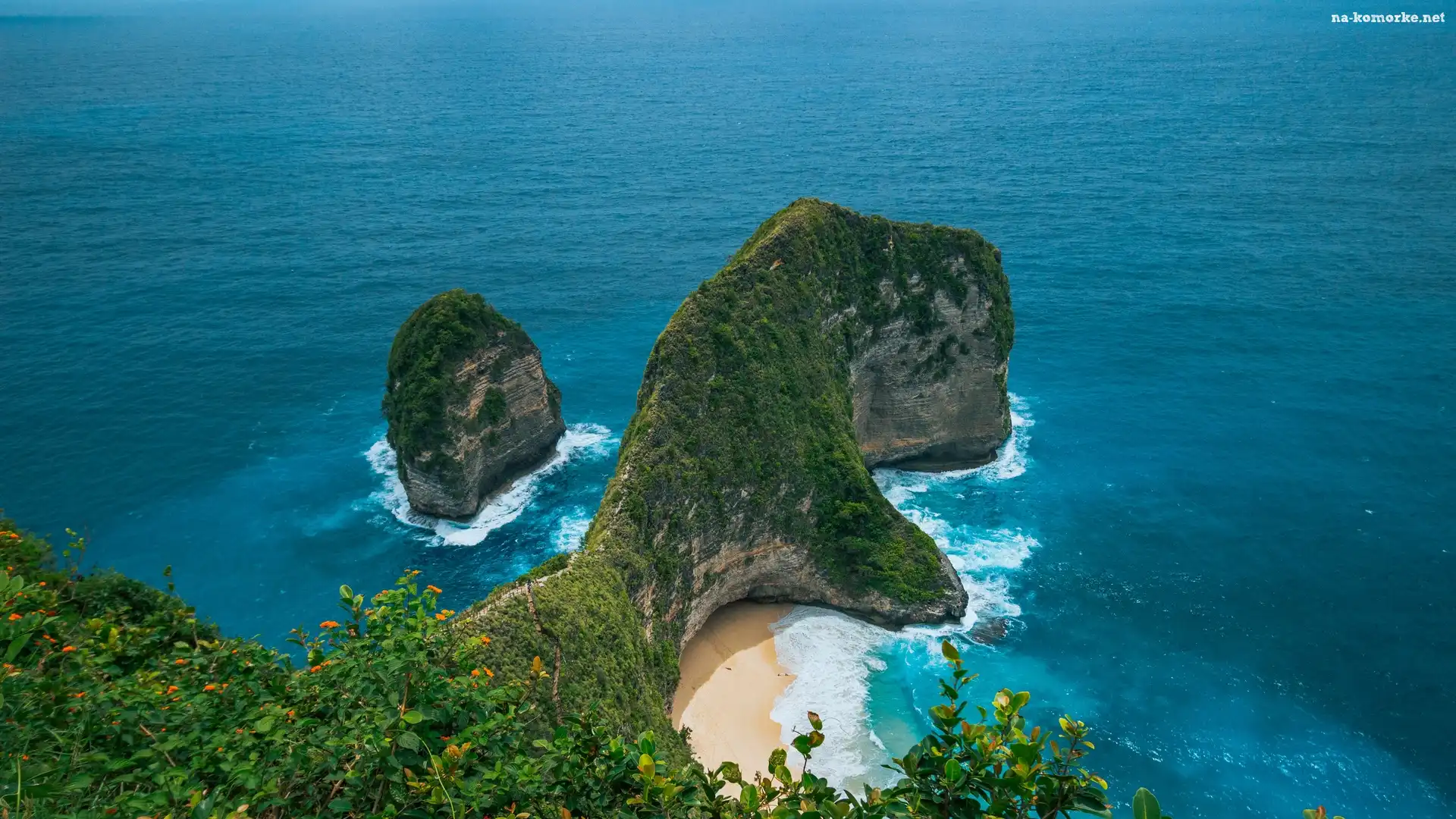 Skały, Nusa Penida, Indonezja, Klif, Plaża Kelingking Beach, Morze, Roślinność