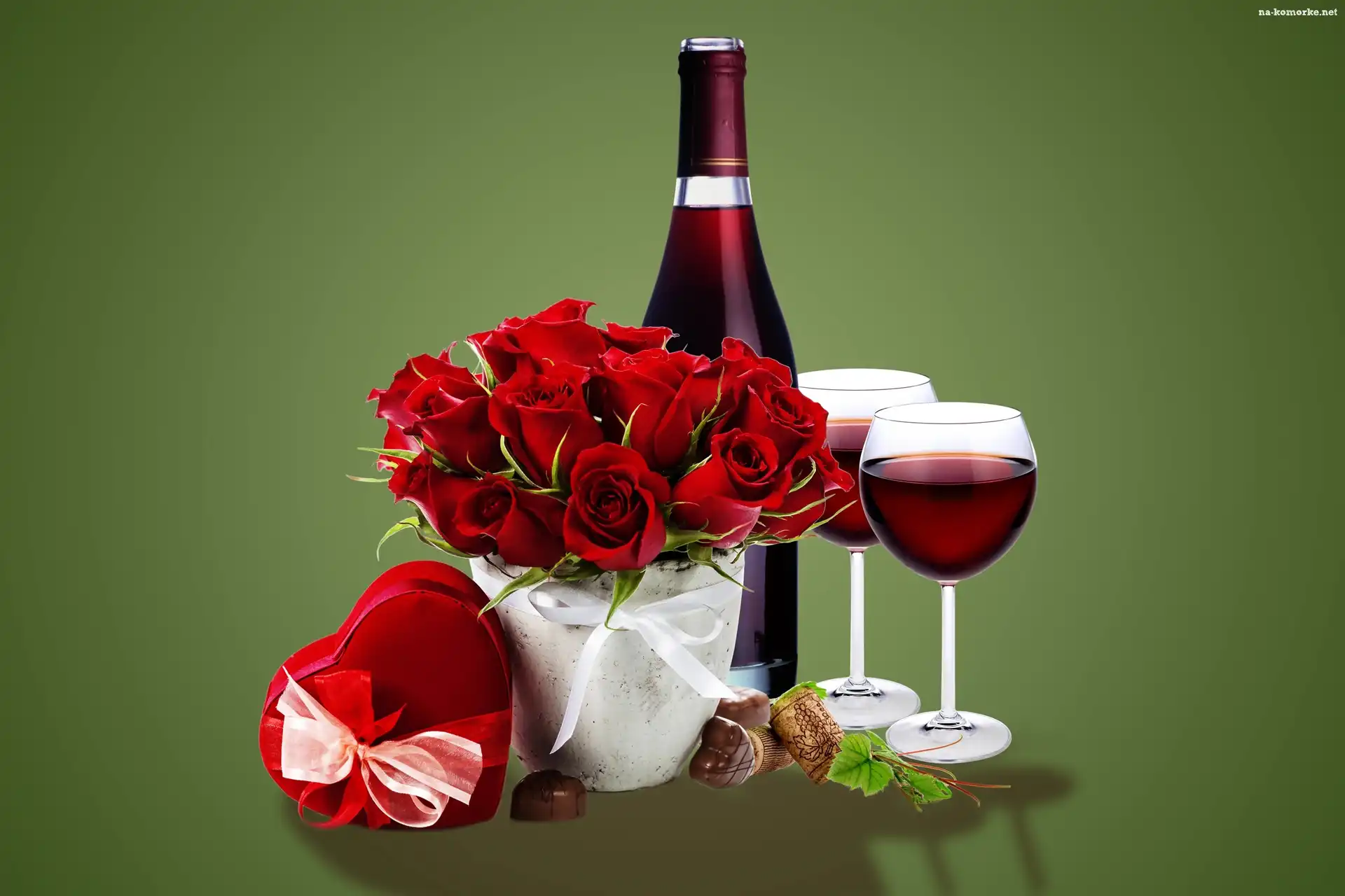 Róże, Wino, Butelka, Kieliszki, Bukiet