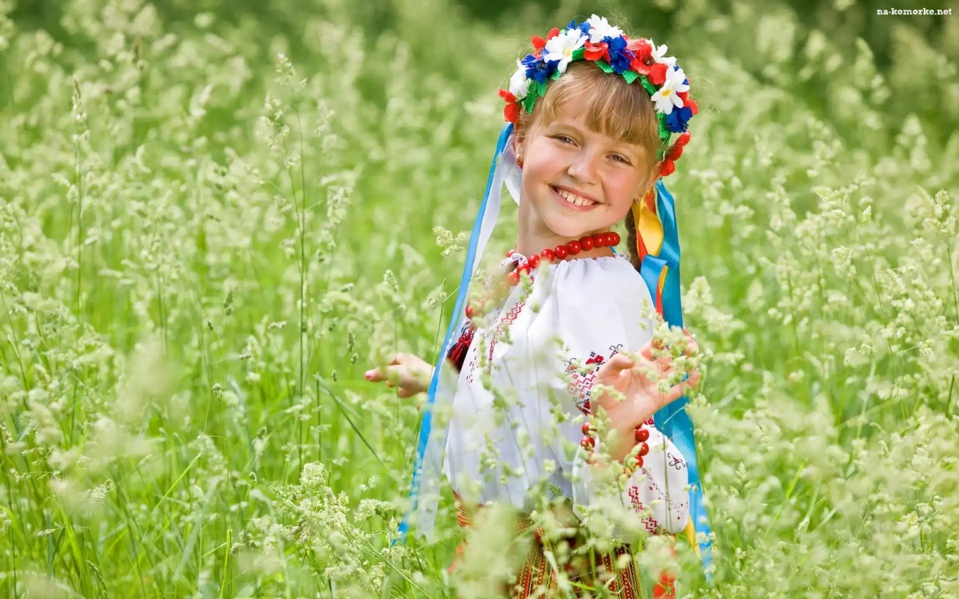 Roześmiana, Łąka, Dziewczynka, Wianek