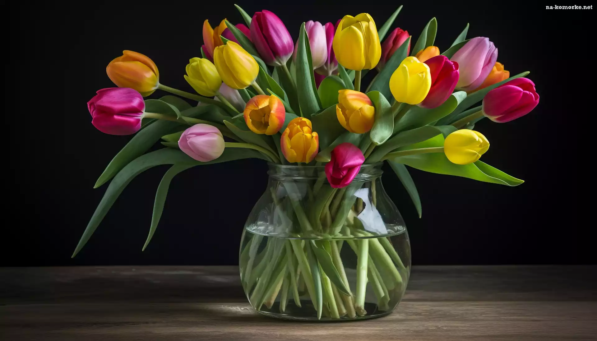 Tulipany, Wazon, Bukiet, Różnokolorowe