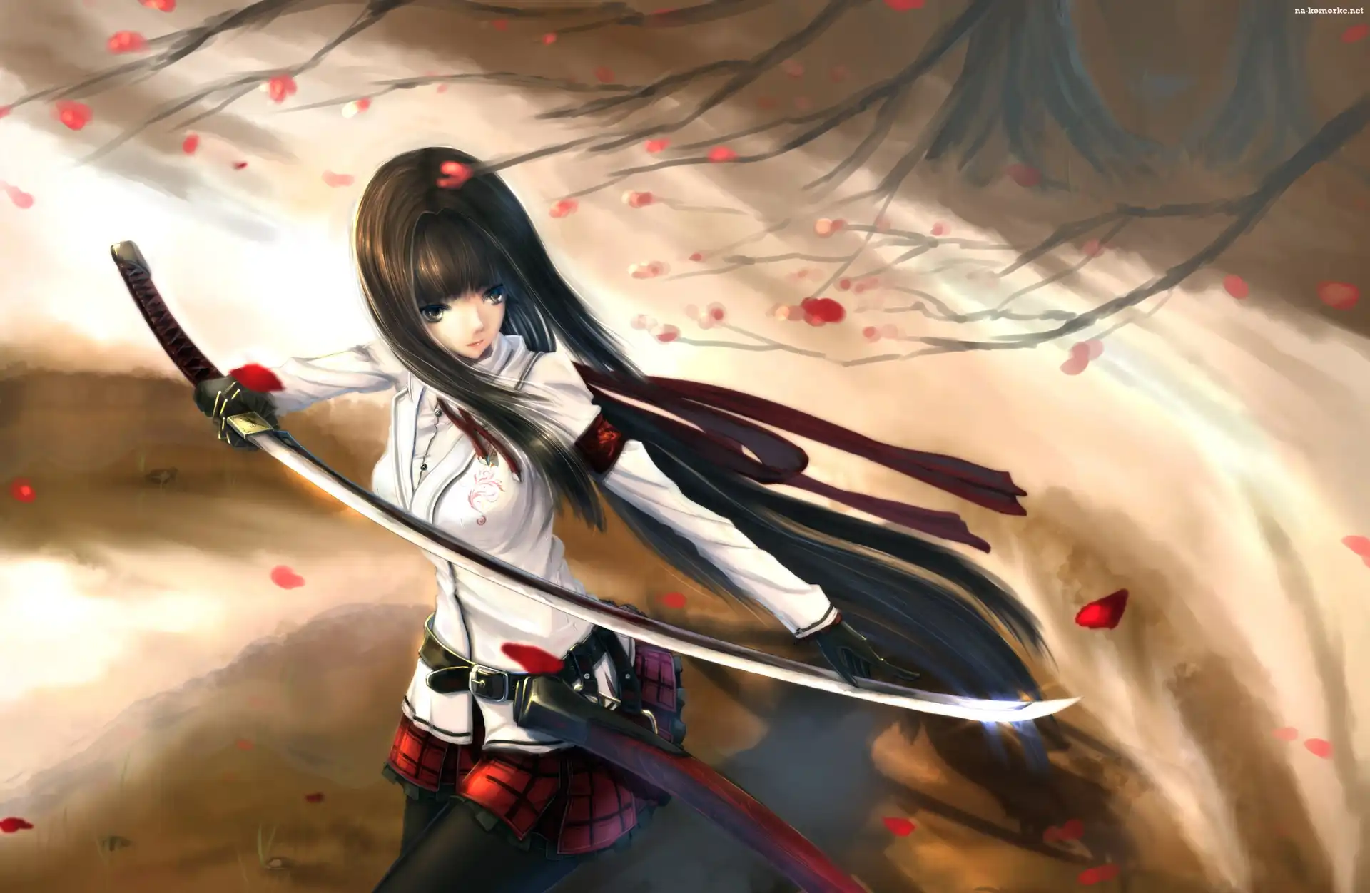 Rysunek, Miecz, Dziewczyna, Anime, Katana, Manga
