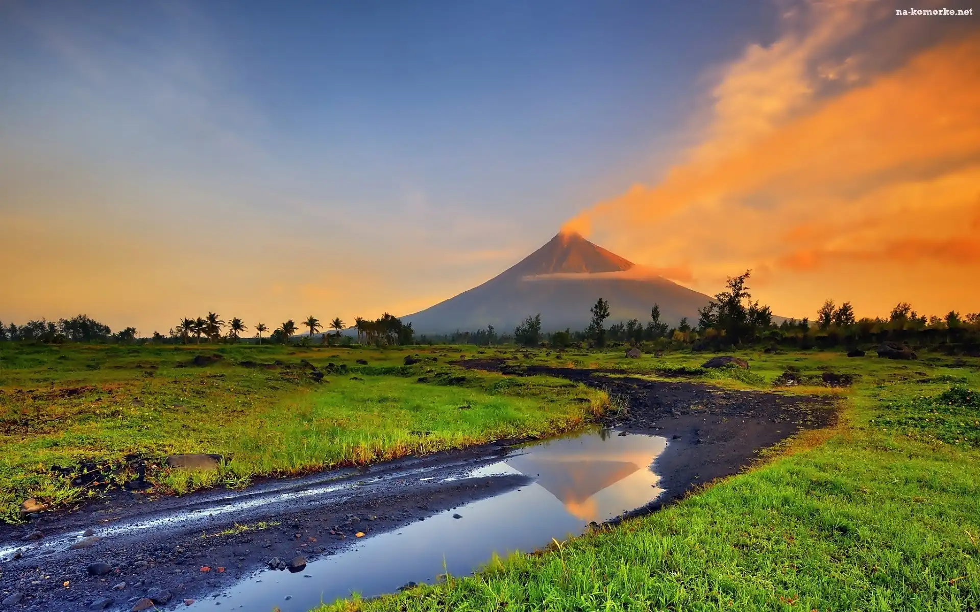 Rzeczka, Mayon, Wulkan, Słońca, Park, Zachód