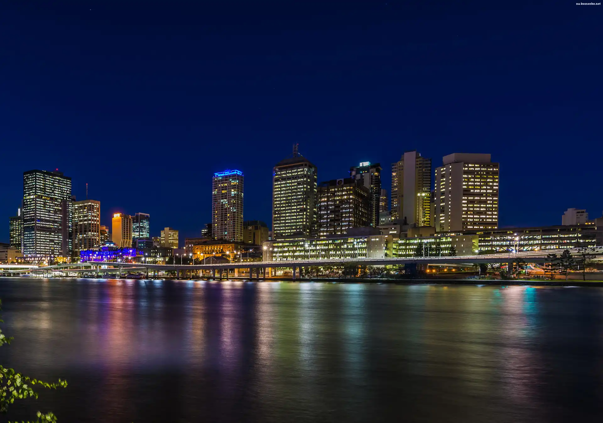 Rzeka, Dom, Noc, Brisbane, Australia