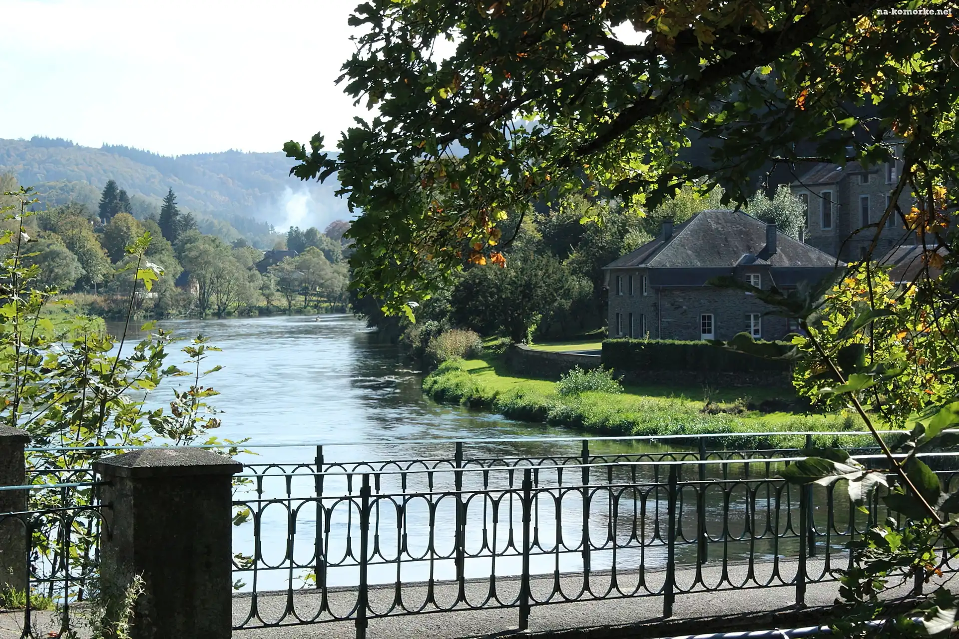 Rzeka, Zieleń, Dom, Most