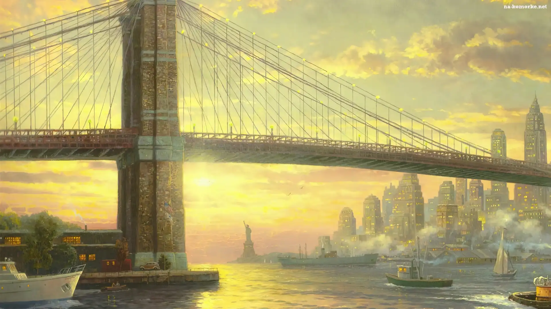 Rzeka, Obraz, Reprodukcja, Thomas Kinkade, Most