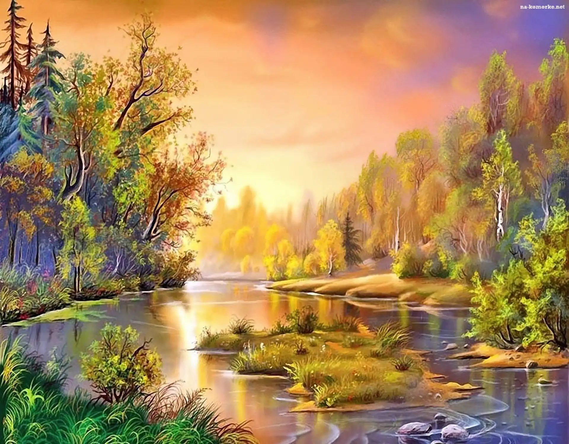 Rzeka, Słońca, Las, Zachód