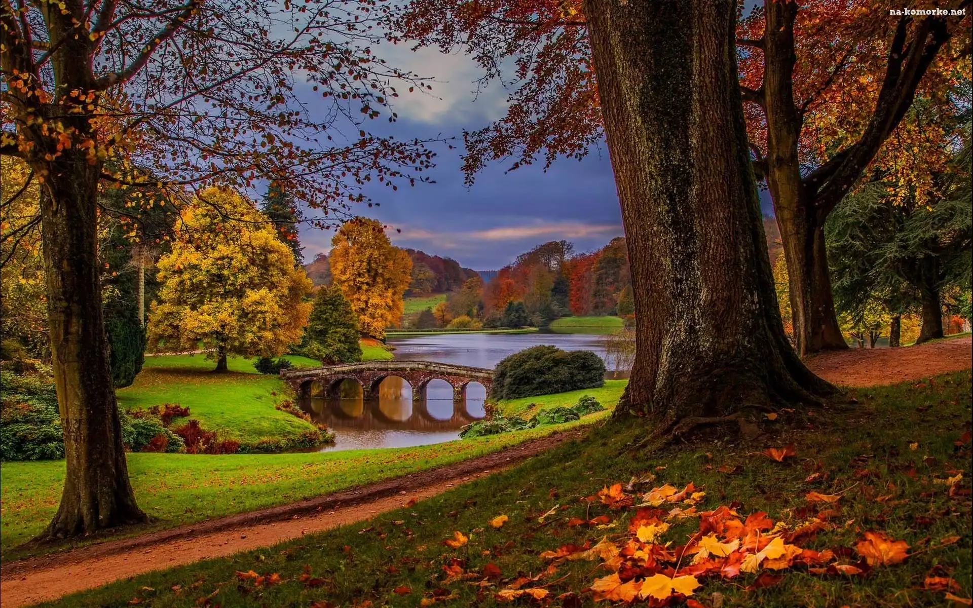 Rzeka, Jesień, Most, Park