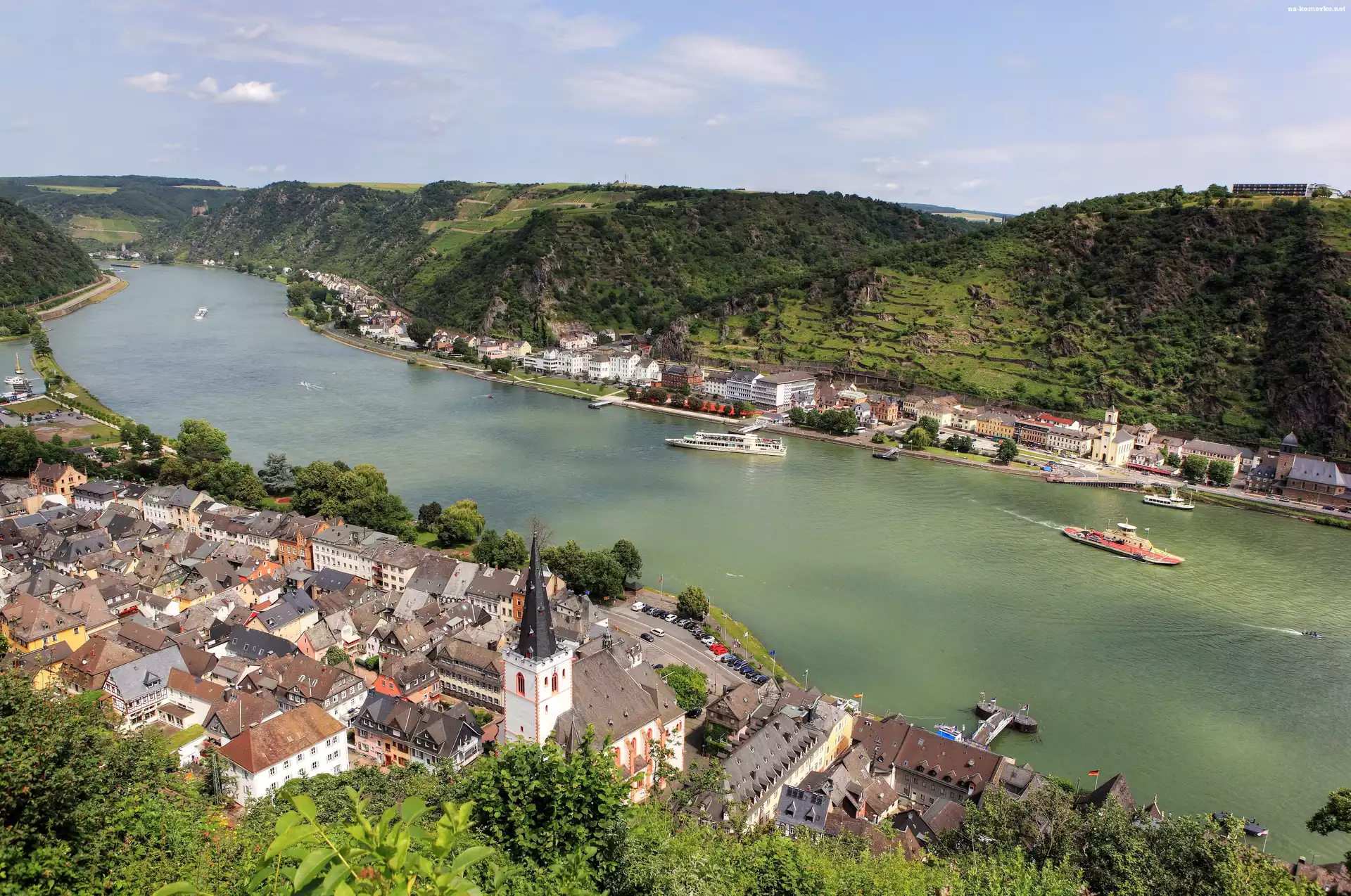 Rzeka, Panorama, Miasta, Rhineland Palatinate, Niemcy