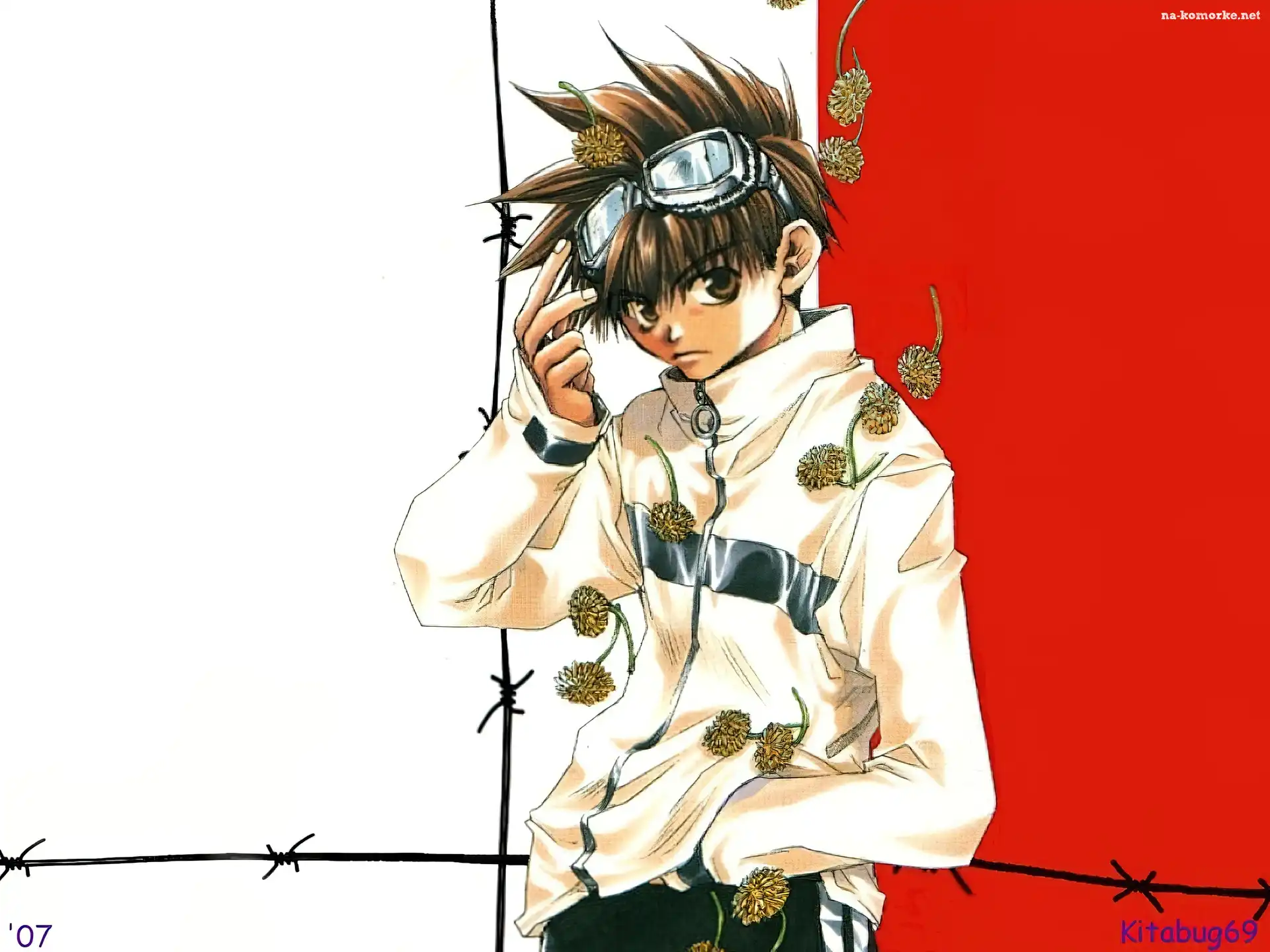 kombinezon, kwiaty, Saiyuki, gogle