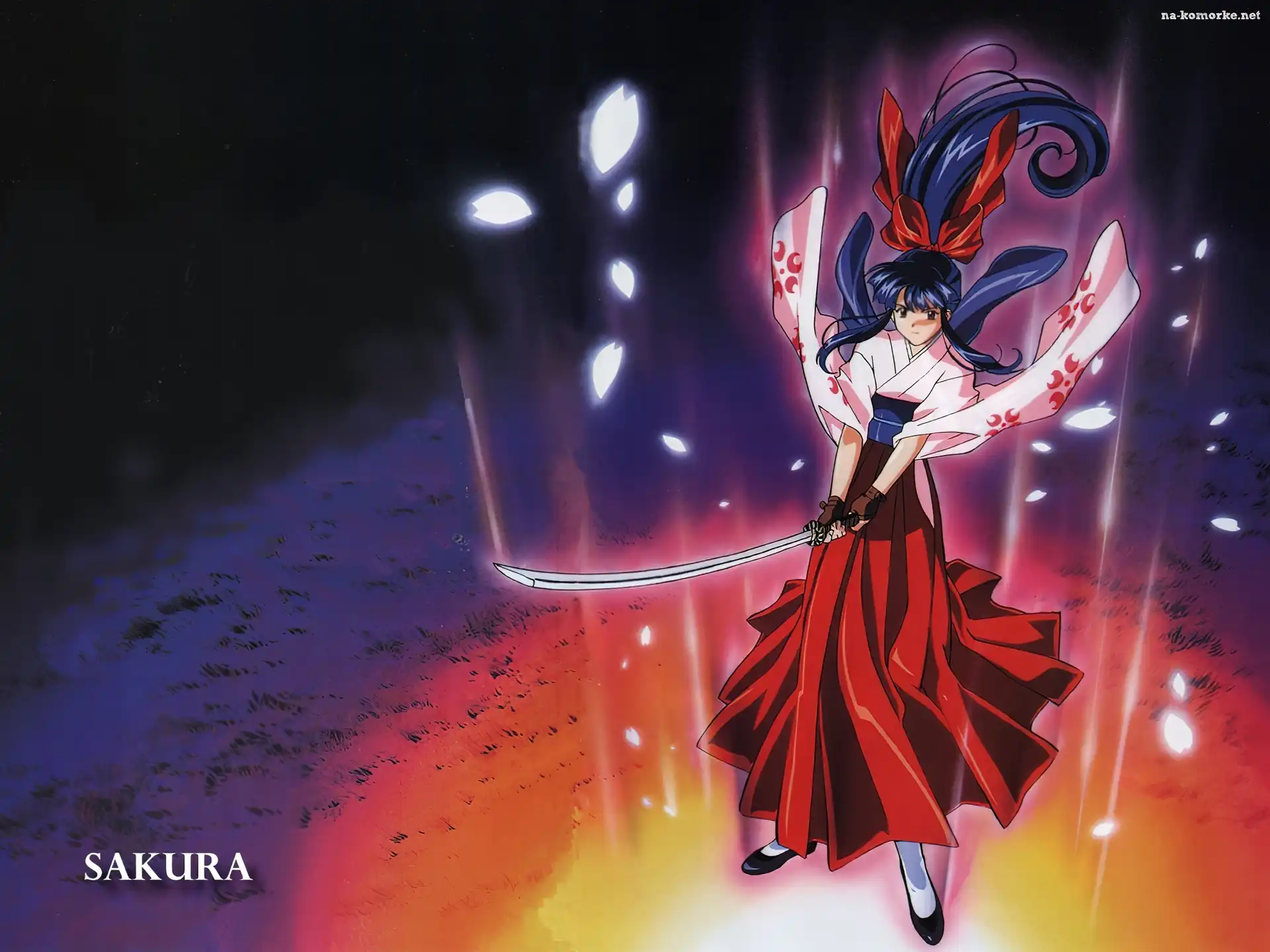 Sakura Wars, czerwona spódnica, miecz