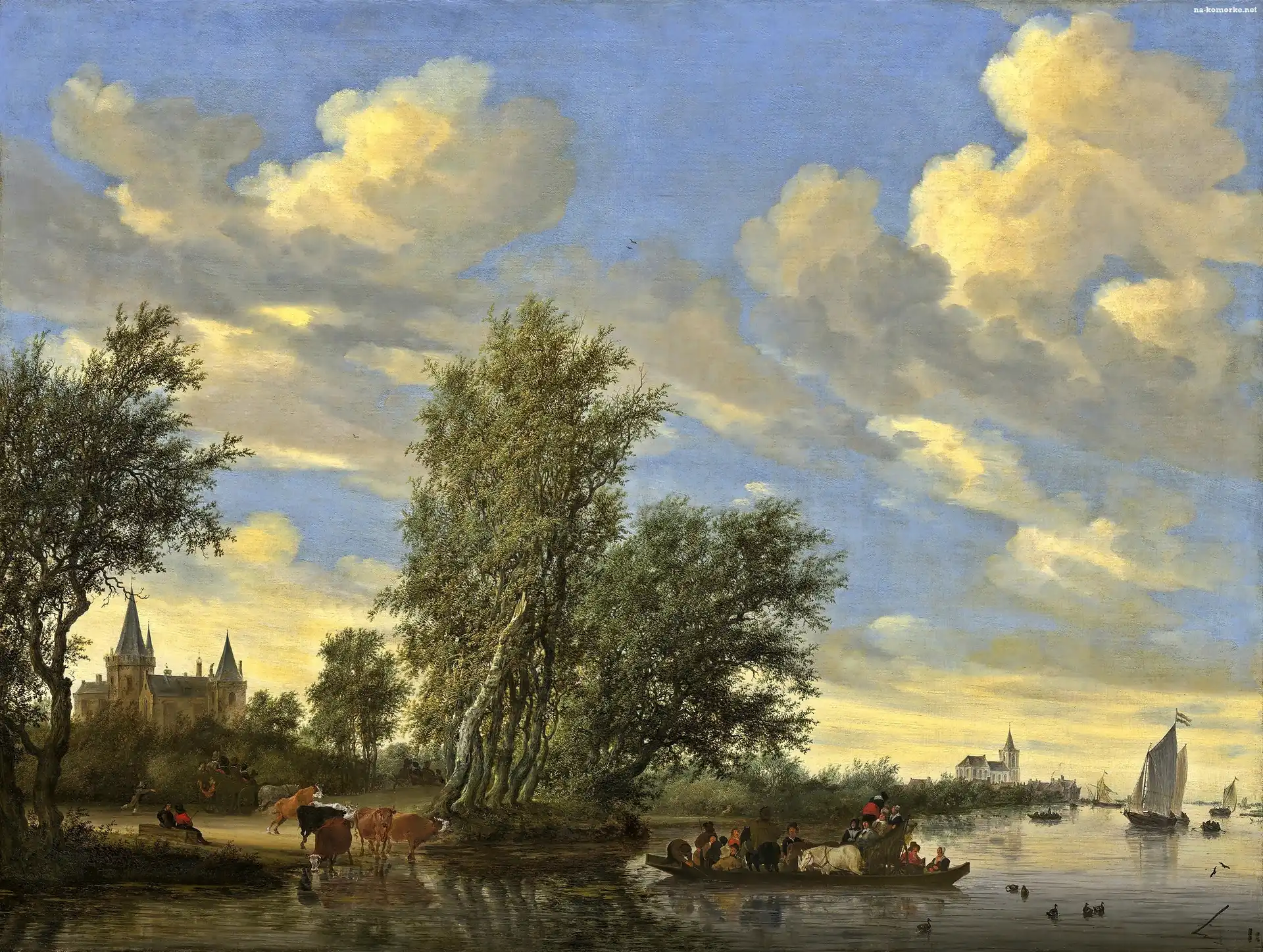 Obraz, Salomon, van Ruysdael, Prom, Na Rzece