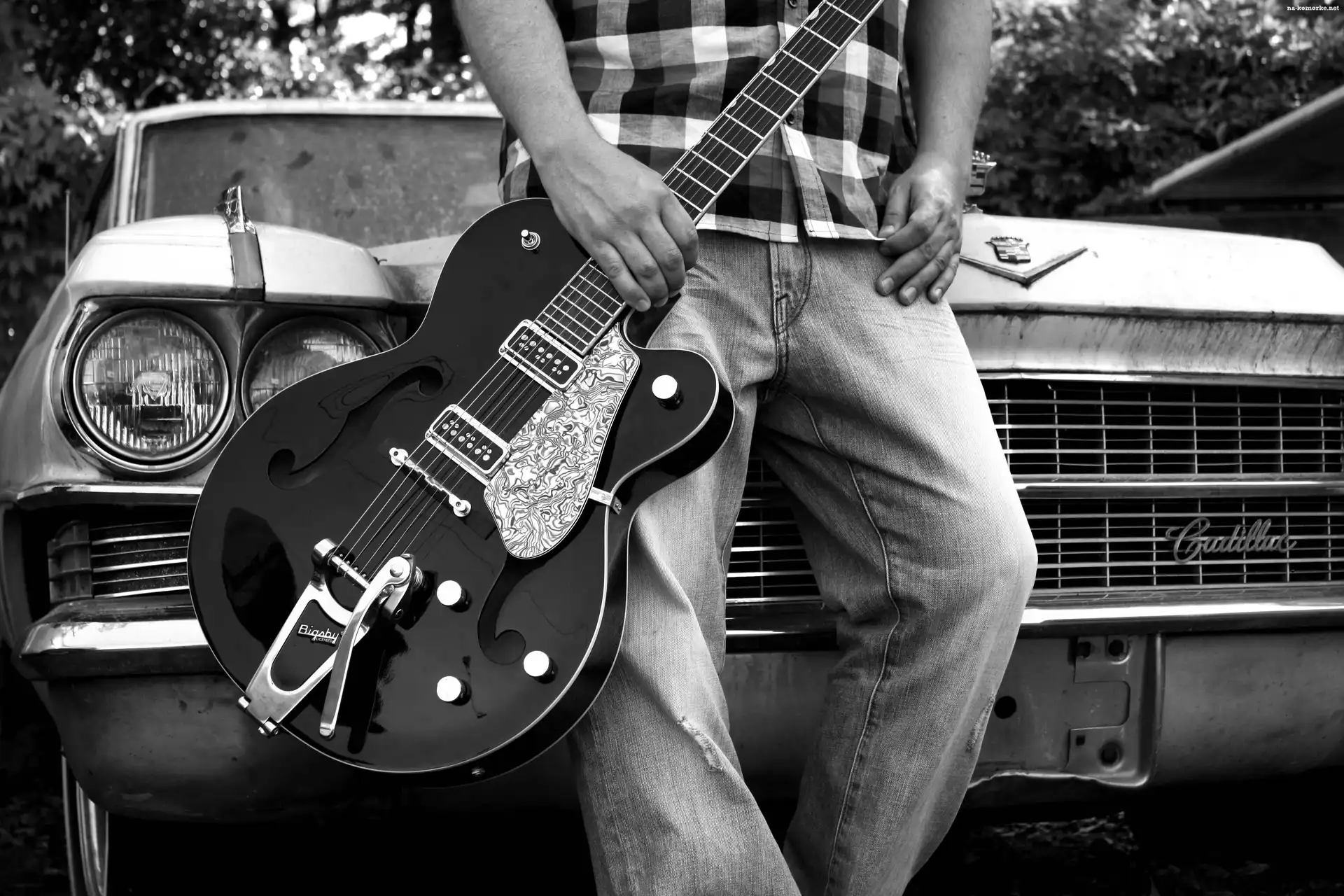 Samochód, Mężczyzna, Gitara Elektryczna