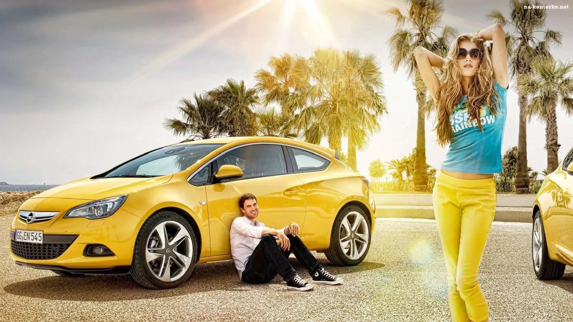 Palmy, Samochód, Opel Astra GTC, Kobieta, Mężczyzna