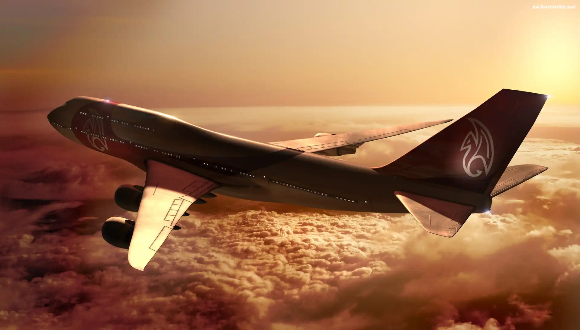 Samolot, Chmury, Boeing, 747