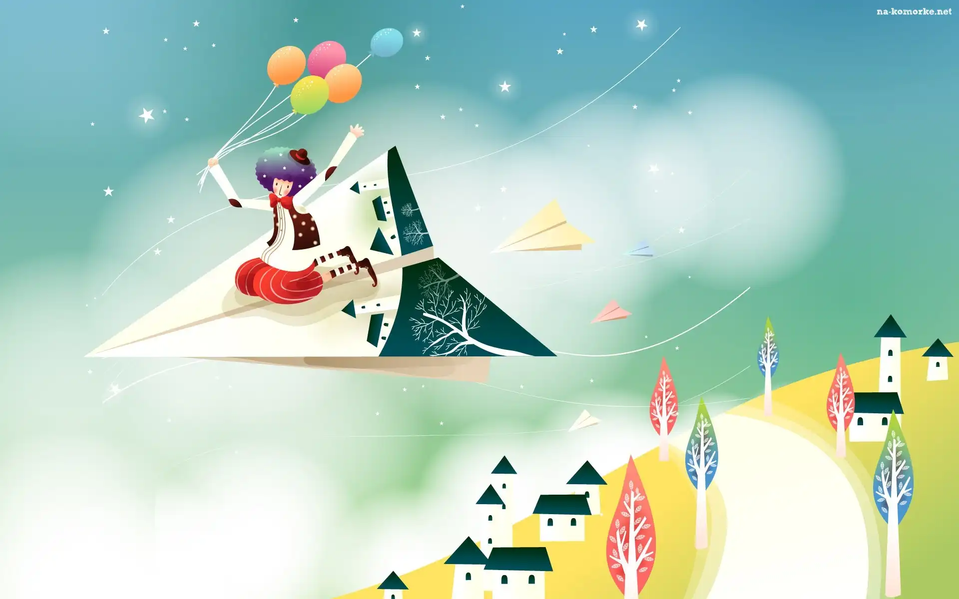 Samolot, Lot, Pajacyk, Fantasy, Papierowy, Balony