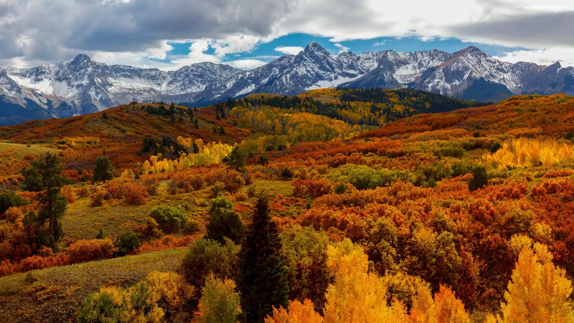Kolorado, Dallas Divide, Drzewa, Przełęcz, Chmury, Las, Góry, San Juan Mountains, Jesień, Stany Zjednoczone