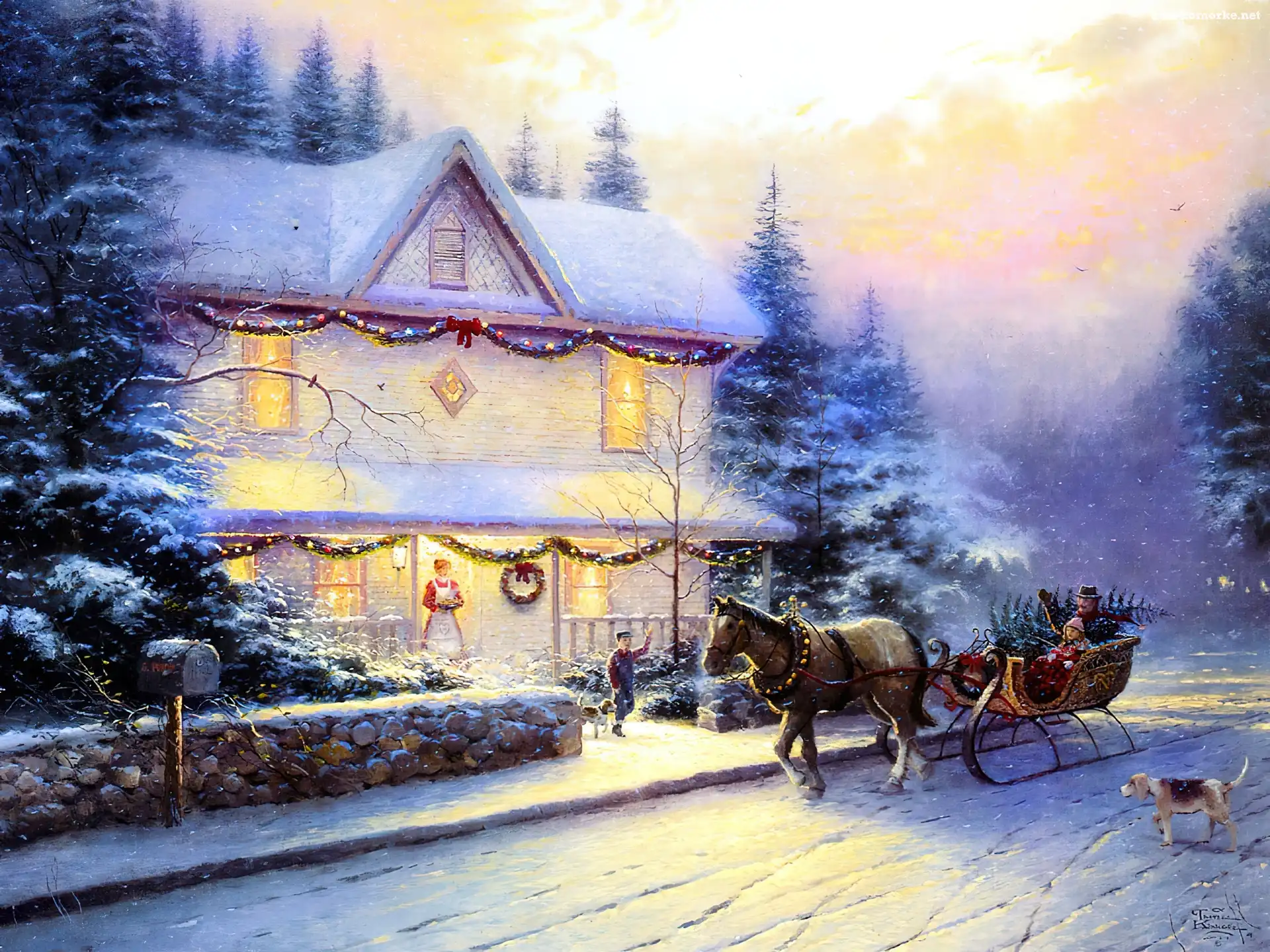 Święta, Choinka, Sanie, Domek