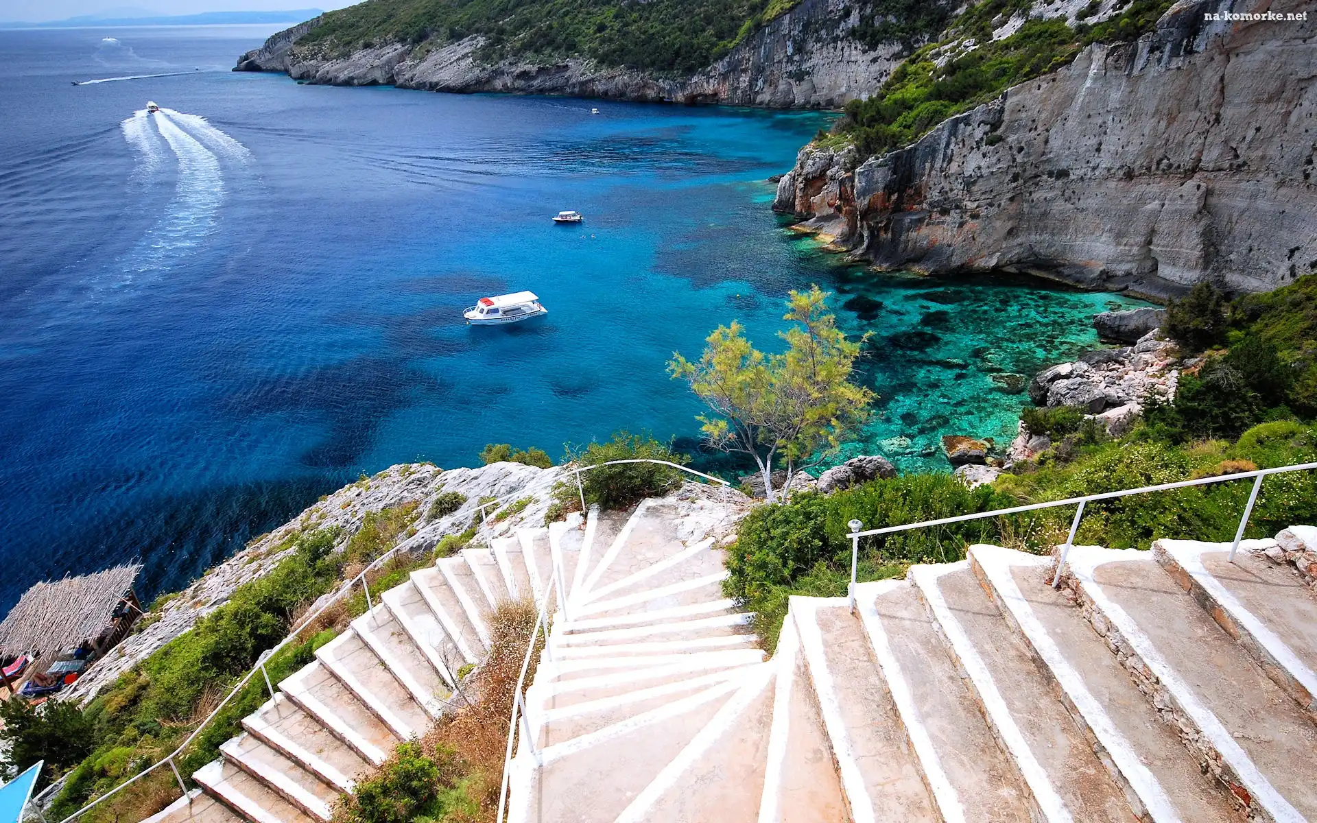Schody, Grecja, Zakynthos, Przylądek Skinari, Stateczki