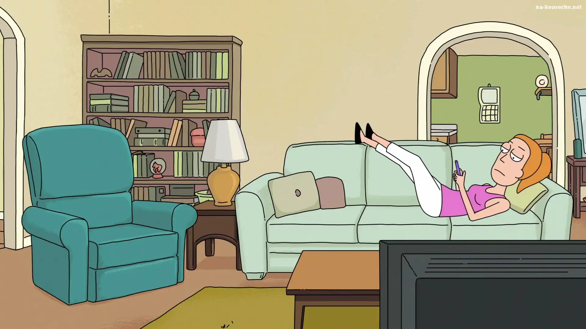 Dziewczyna, Serial animowany, Rick i Morty, Kanapa, Telewizor