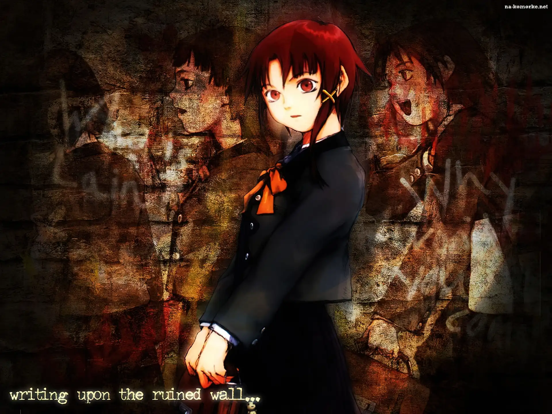Serial Experiments Lain, czerwone włosy, kokardka