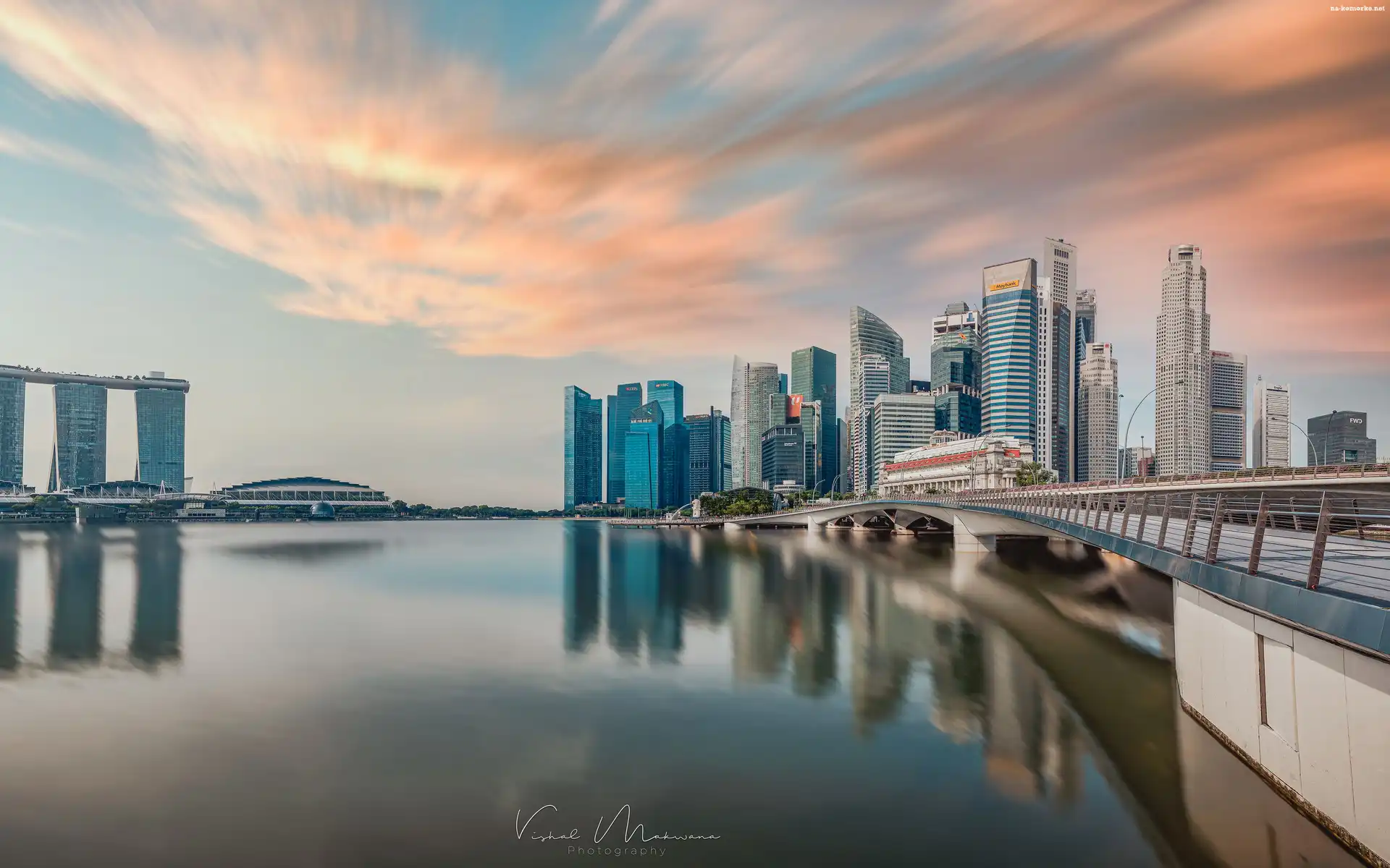 Most, Zatoka Marina Bay, Miasto, Drapacze chmur, Singapur