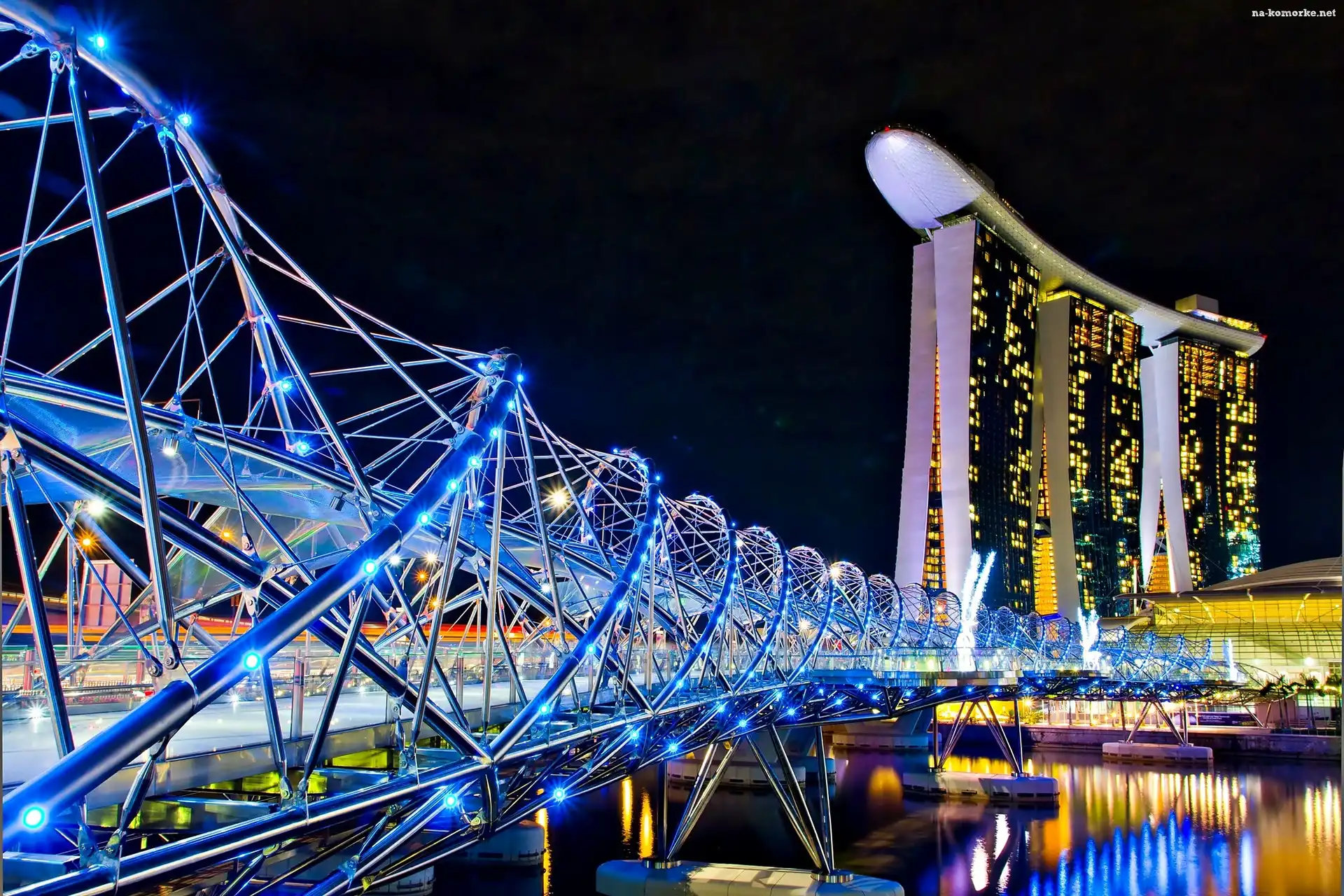 Most, Singapuru, Marina, Nocą, Hotel, Bay, Stands, Fragment
