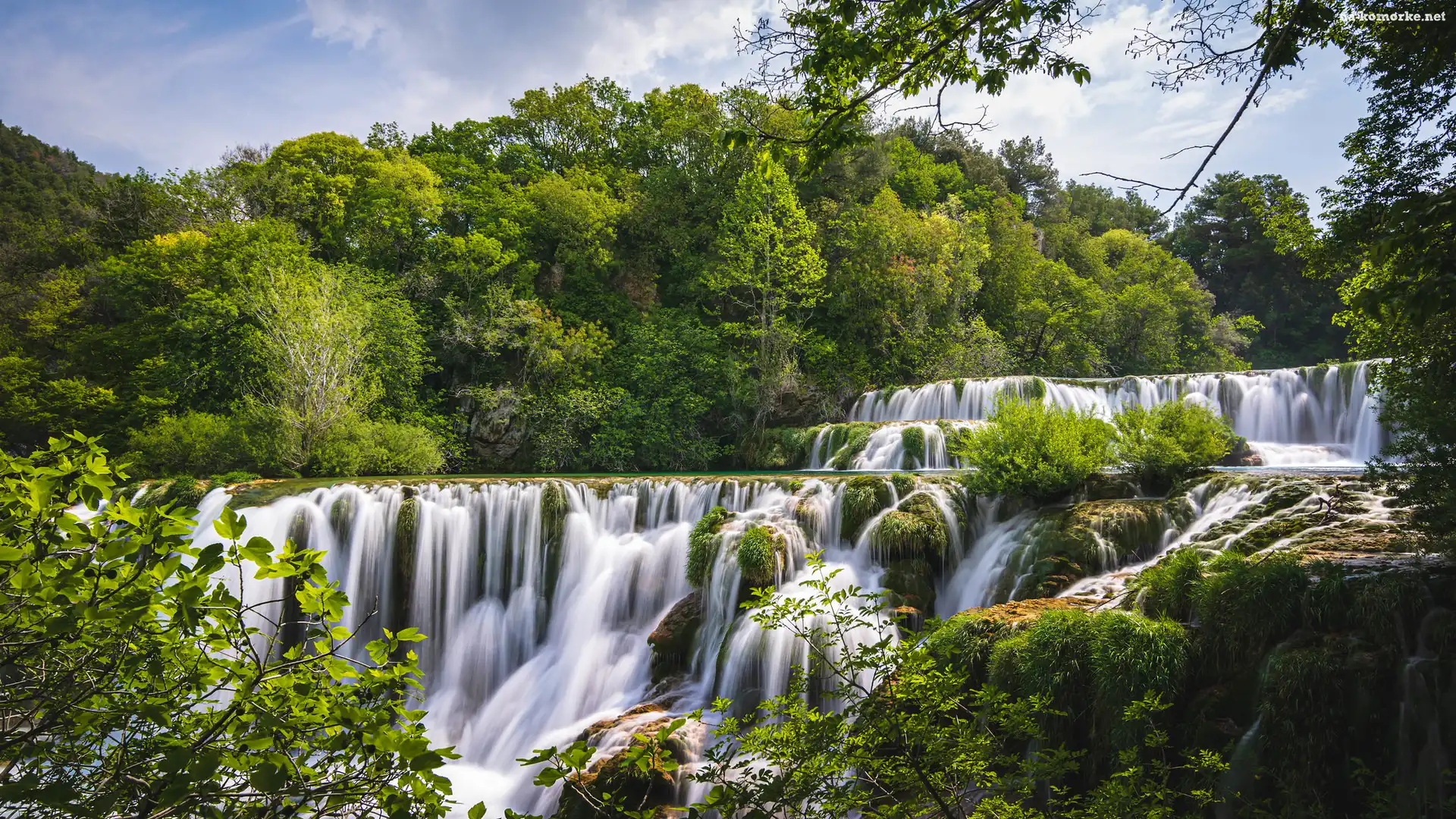 Park Narodowy Krka, Wodospad, Las, Chorwacja, Drzewa, Skadinski