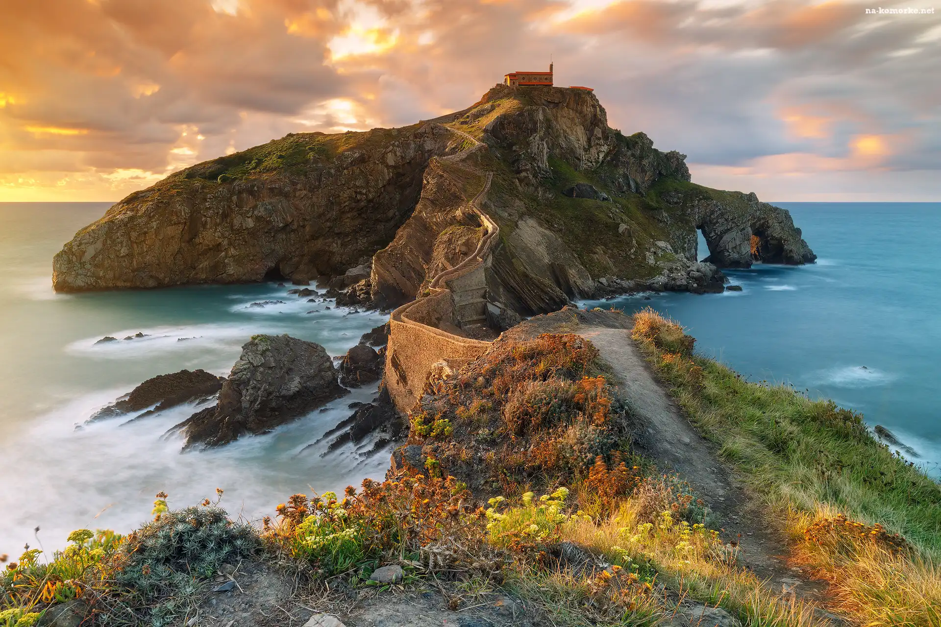 Hiszpania, Morze, Kościół, Kraj Basków, Prowincja Vizcaya, Wyspa Gaztelugatxe, Skały