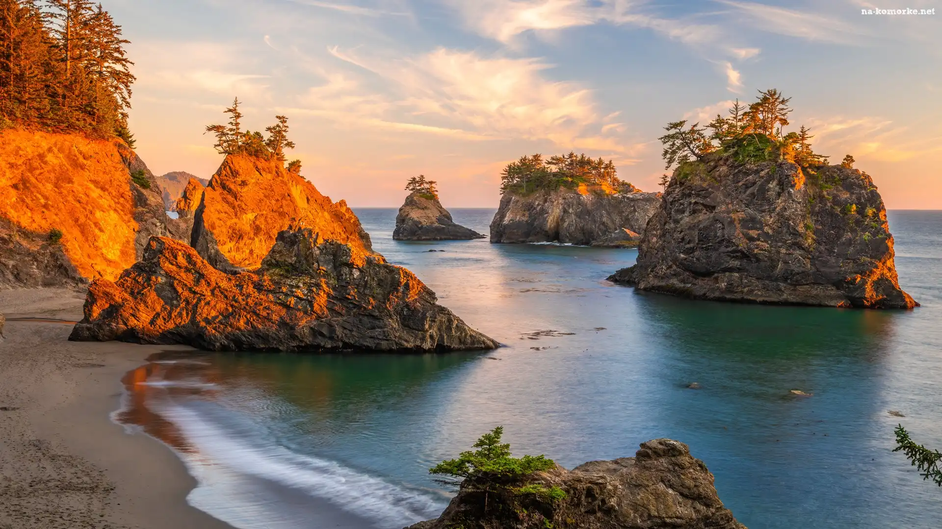 Morze, Oregon, Stany Zjednoczone, Skały, Drzewa, Park stanowy, Samuel H Boardman State Scenic Corridor