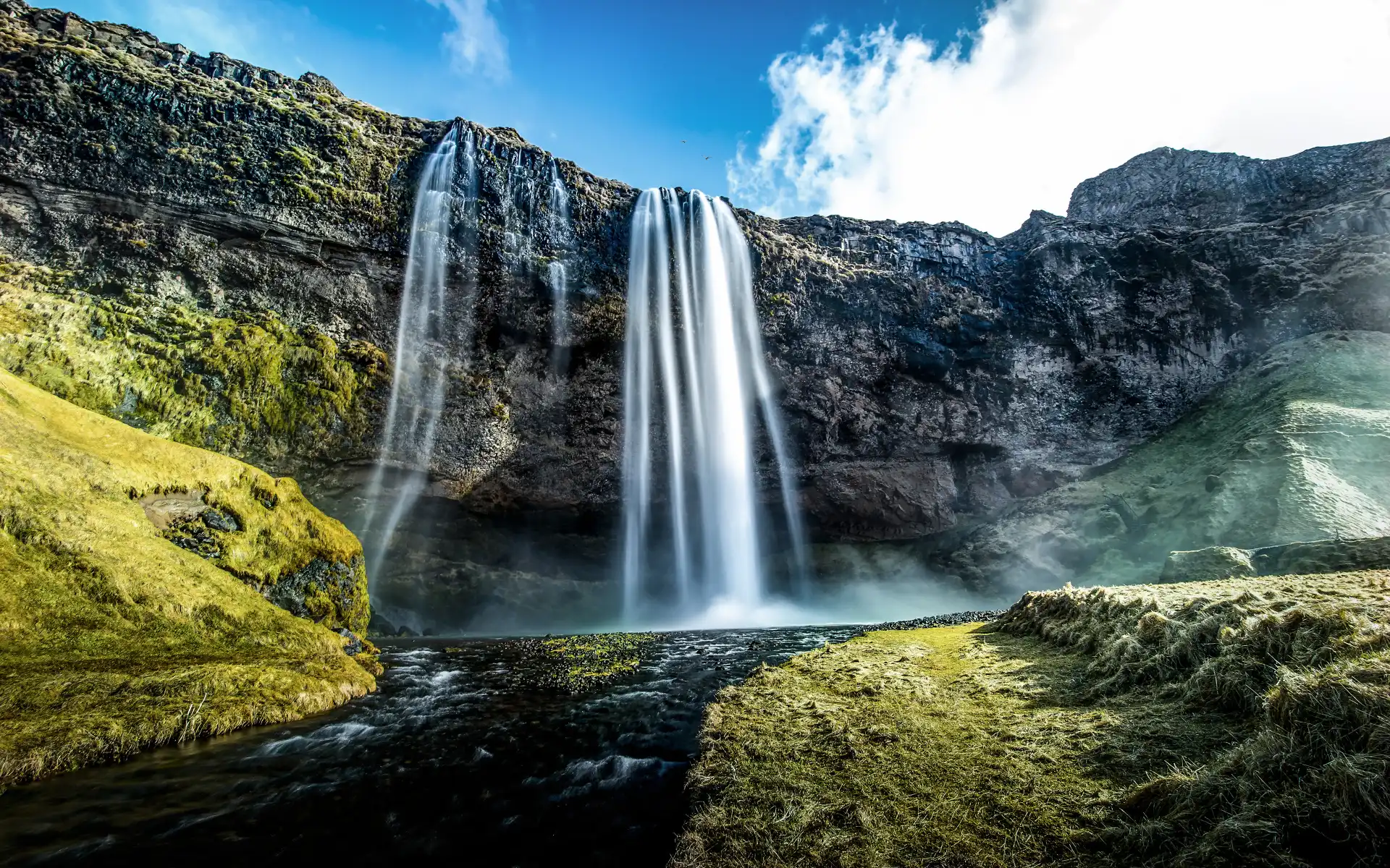 Skały, Islandia, Wodospad Seljalandsfoss, Roślinność